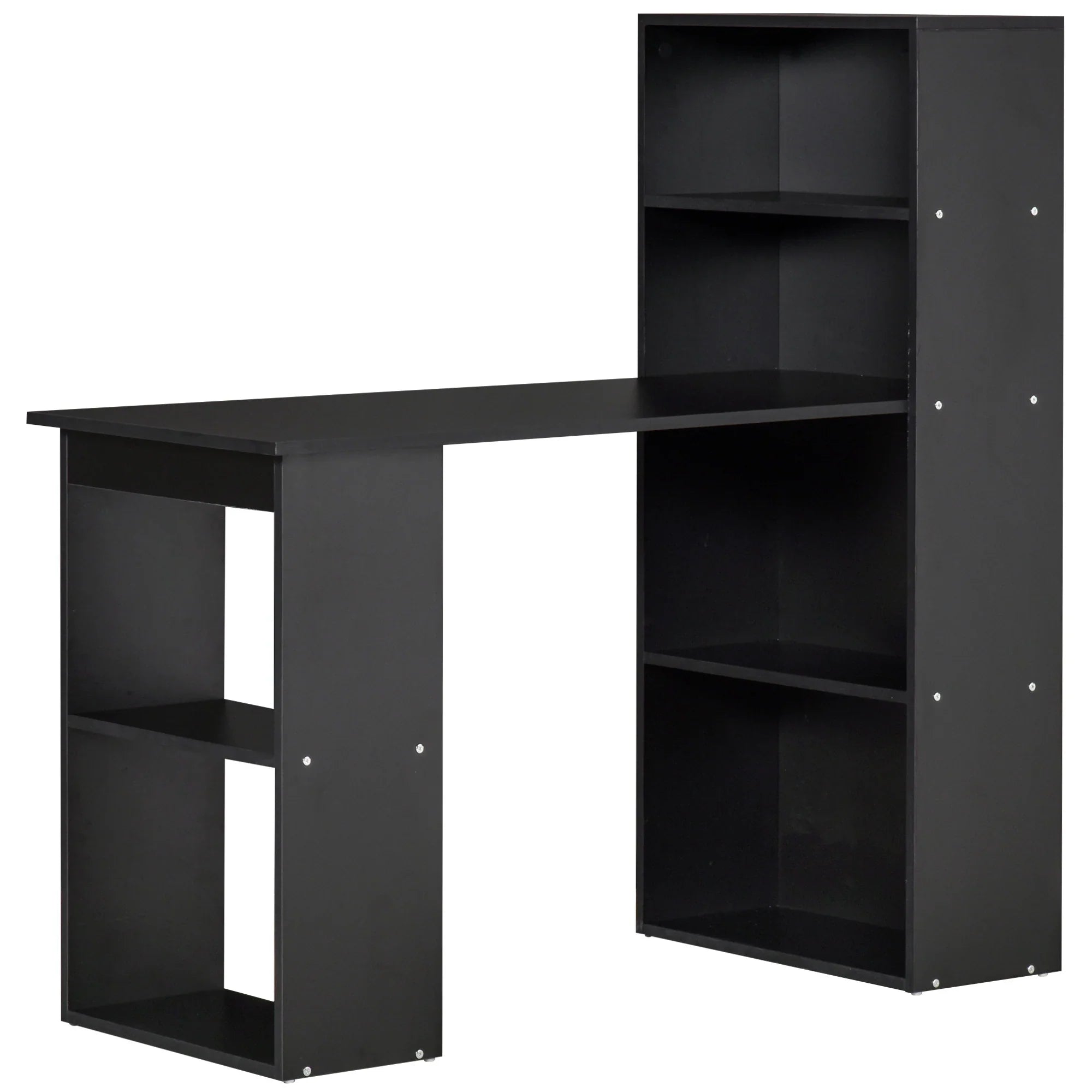 Escritorio de Ordenador Moderno de 120 cm con Estantería, Mesa de Estudio y Estación de Trabajo con 6 Estantes, Negro