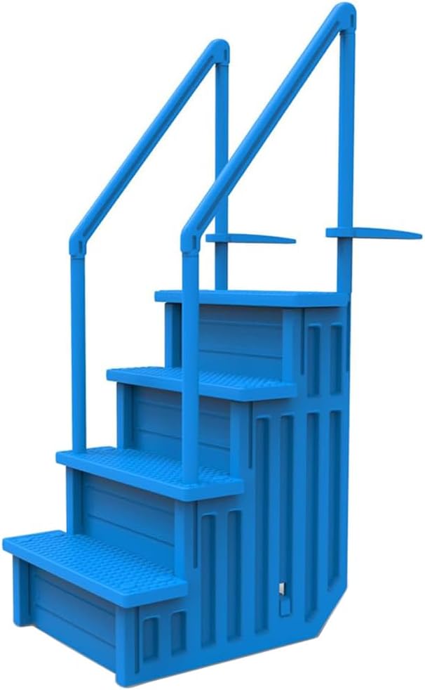 Escalones antideslizantes Aqua Select para piscinas elevadas | Azul | Para piscinas sobre tierra | Se pueden montar en terrazas de 48" a 54" de altura | Escalera de seguridad con capacidad hasta 250 lbs