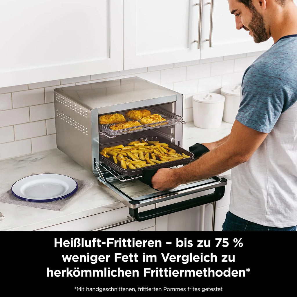 2025 Horno multifunción Ninja Foodi 10 en 1, mini horno portátil para encimera, horno versátil con 10 funciones de cocción; Air Fry, asar, grill, hornear y más, plata/negro DT200EU
