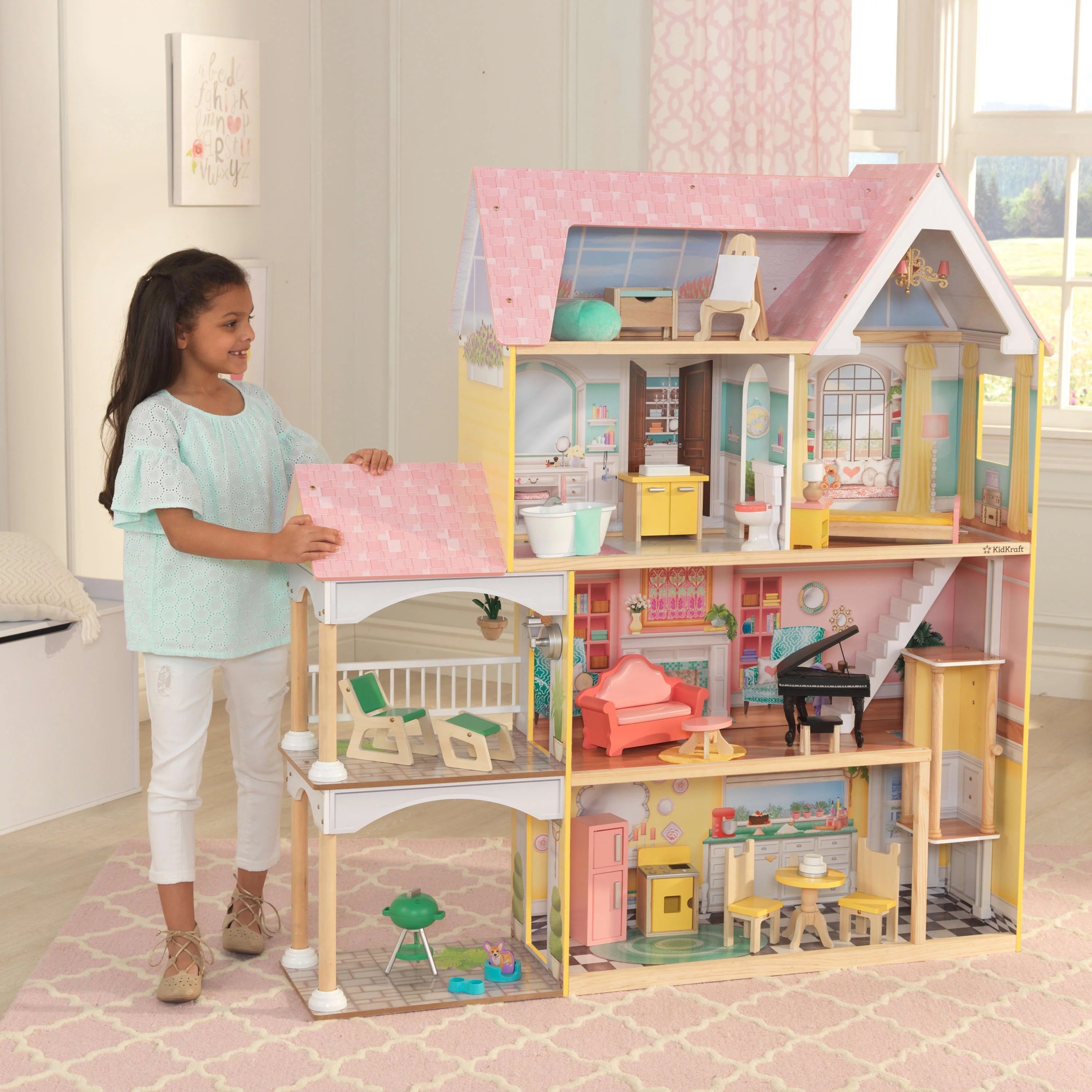 Casa de Muñecas de Madera KidKraft Lola Mansion con 30 Accesorios, Para Niños de 4 Años en Adelante