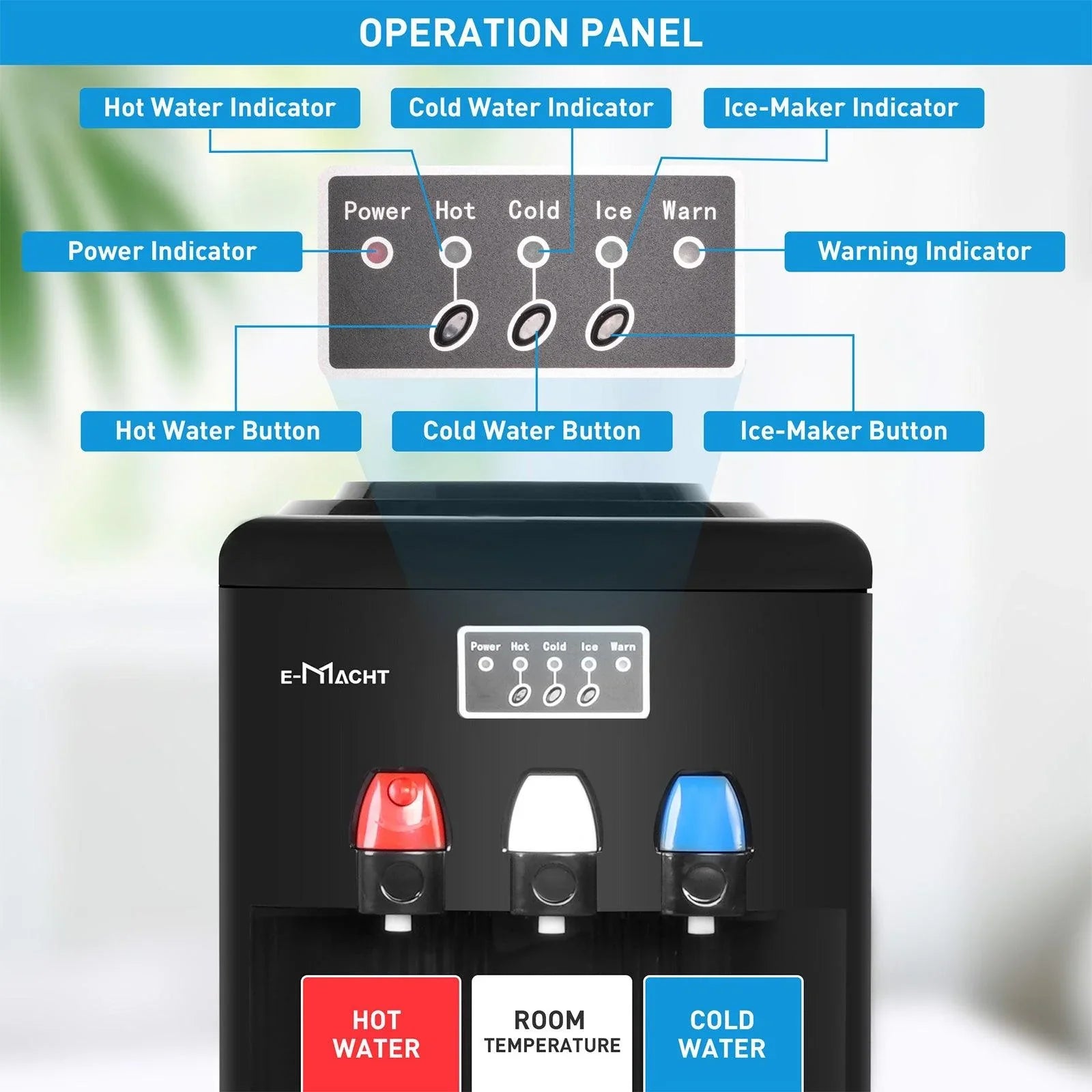Dispensador de agua 2 en 1 con fábrica de hielo – Para botellas de 3 a 5 galones – Seguridad infantil – Negro
