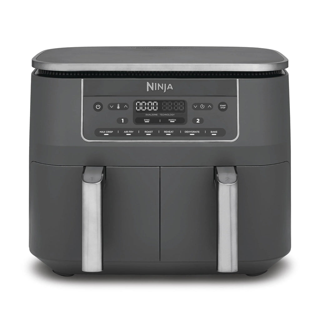 2025 Freidora de aire digital Ninja Dual Zone, 2 cajones, 6 en 1, sin aceite, capacidad 7,6 L, cocción con aire caliente, función Max Crisp, asar, hornear, recalentar, cestas aptas para lavavajillas, gris metálico DZ300EU