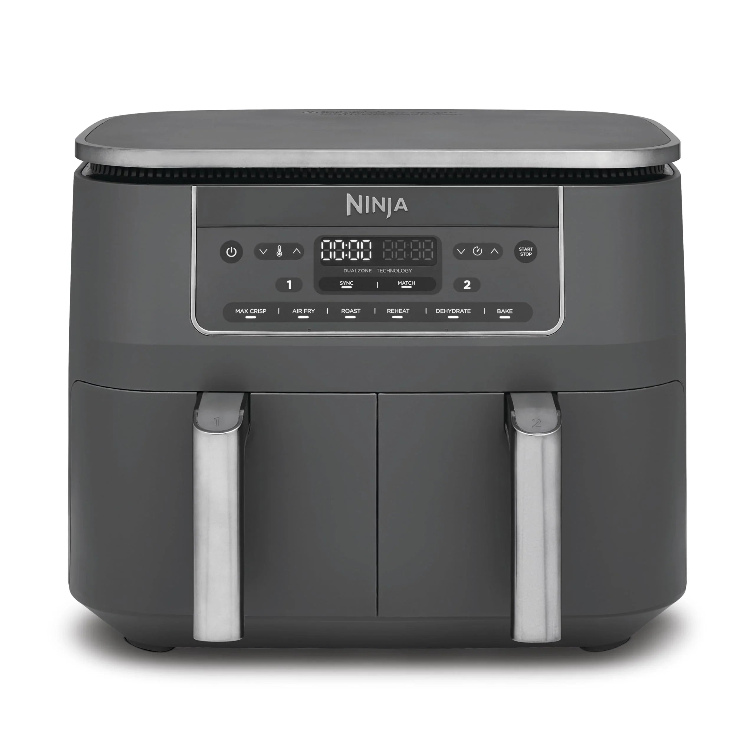 2025 Freidora de aire digital Ninja Dual Zone, 2 cajones, 6 en 1, sin aceite, capacidad 7,6 L, cocción con aire caliente, función Max Crisp, asar, hornear, recalentar, cestas aptas para lavavajillas, gris metálico DZ300EU
