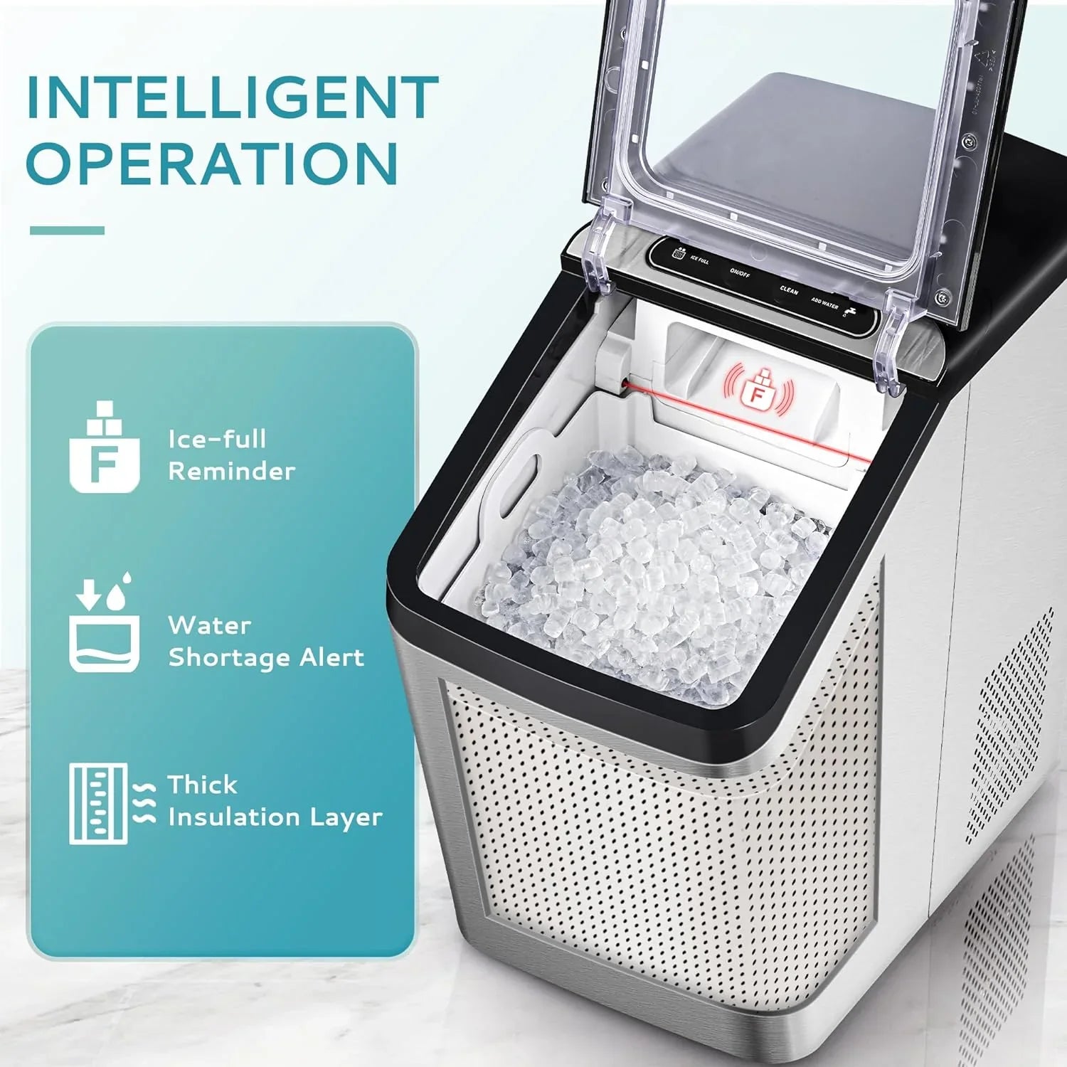2025 Máquina de hielo con compresor de alta eficiencia EUHOMY 18'' – Hielo tipo Nugget masticable, compacta y potente