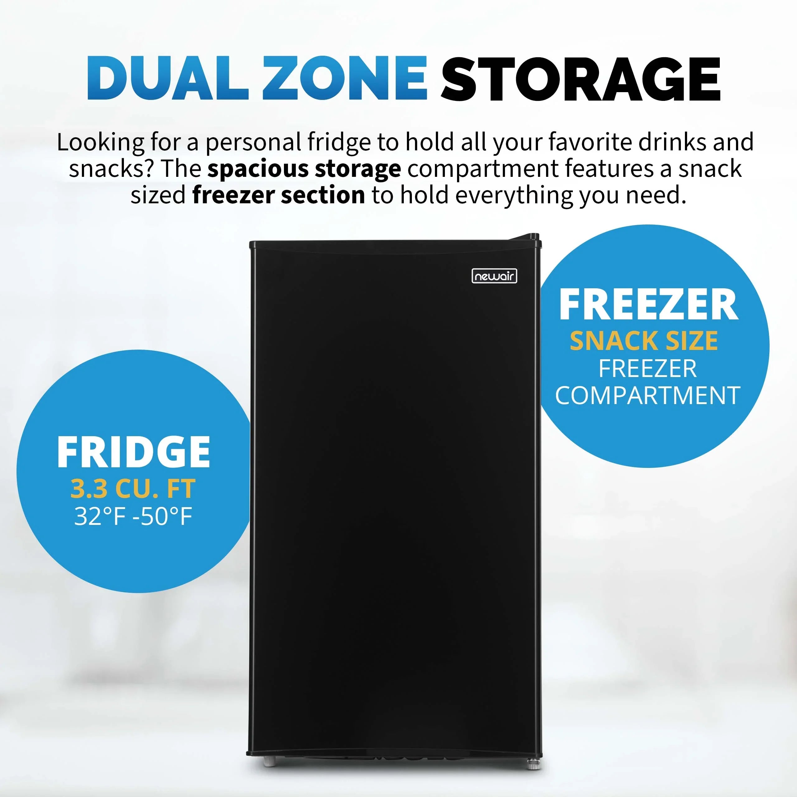 2025 Refrigerador Mini Bar Compacto Newair con Congelador – Negro (3,3 pies³)