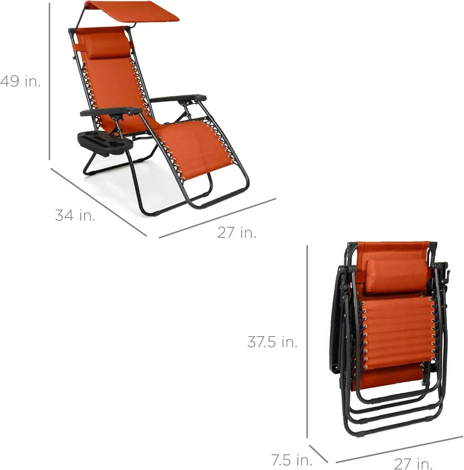 Best Choice Products – Silla Reclinable de Patio con Gravedad Cero, Ajustable y Plegable para Exteriores con Dosel, Almohada Cervical y Bandeja Lateral, Textileno – Azul Pavo Real