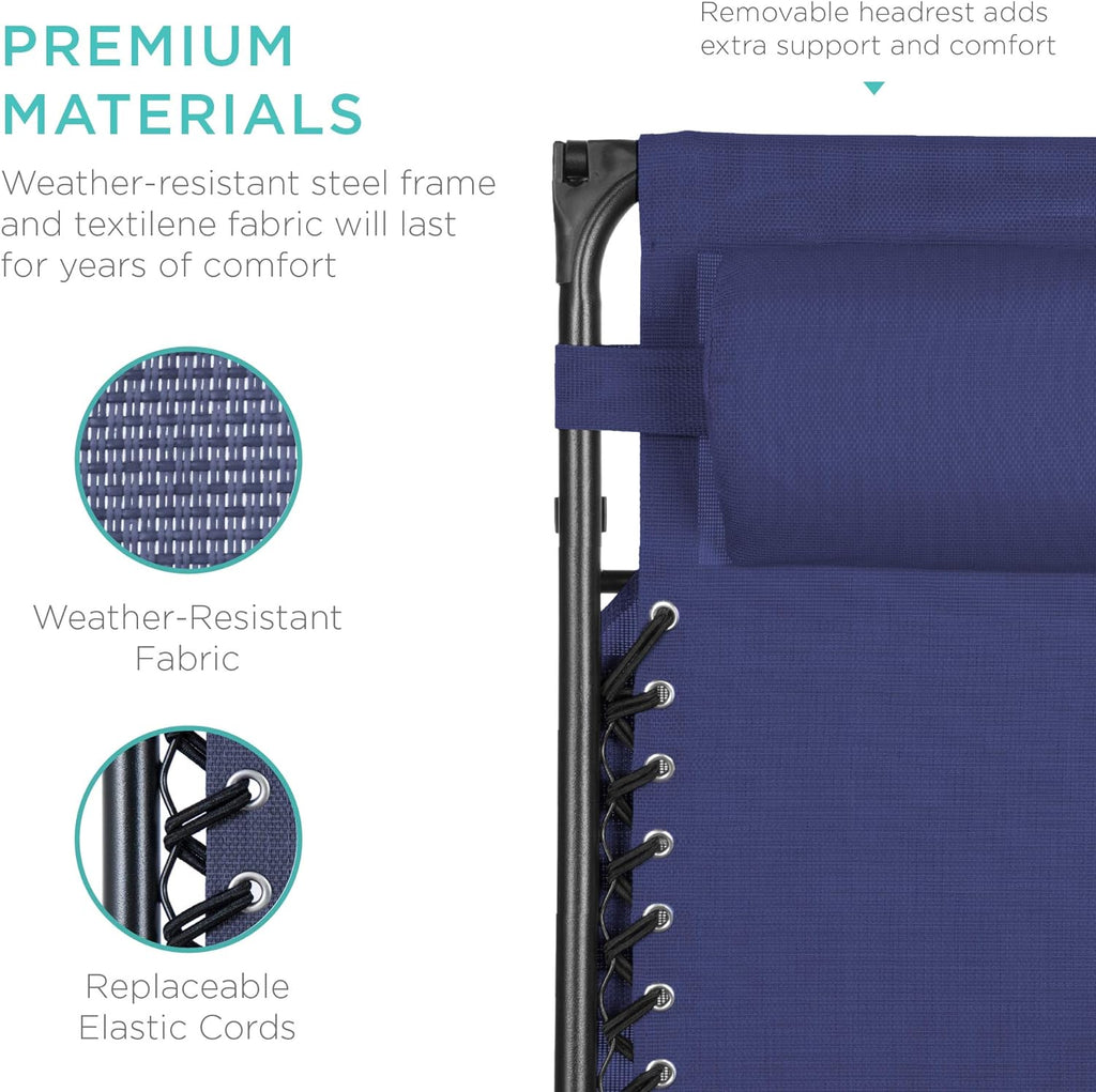 Best Choice Products – Silla Reclinable de Patio con Gravedad Cero, Ajustable y Plegable para Exteriores con Dosel, Almohada Cervical y Bandeja Lateral, Textileno – Azul Pavo Real
