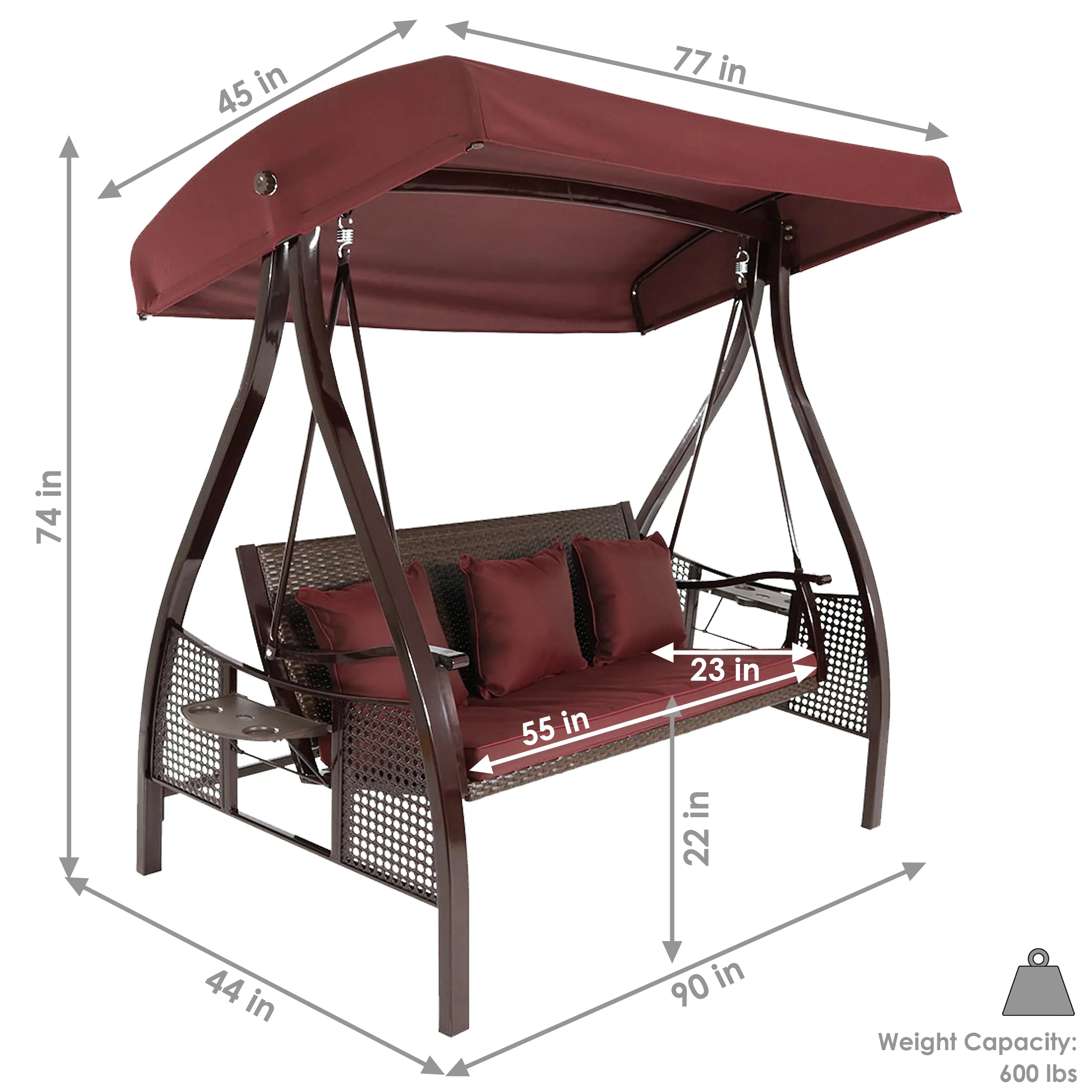 2025 Columpio de Jardín Sunnydaze Deluxe para 3 Personas con Toldo y Mesas Laterales