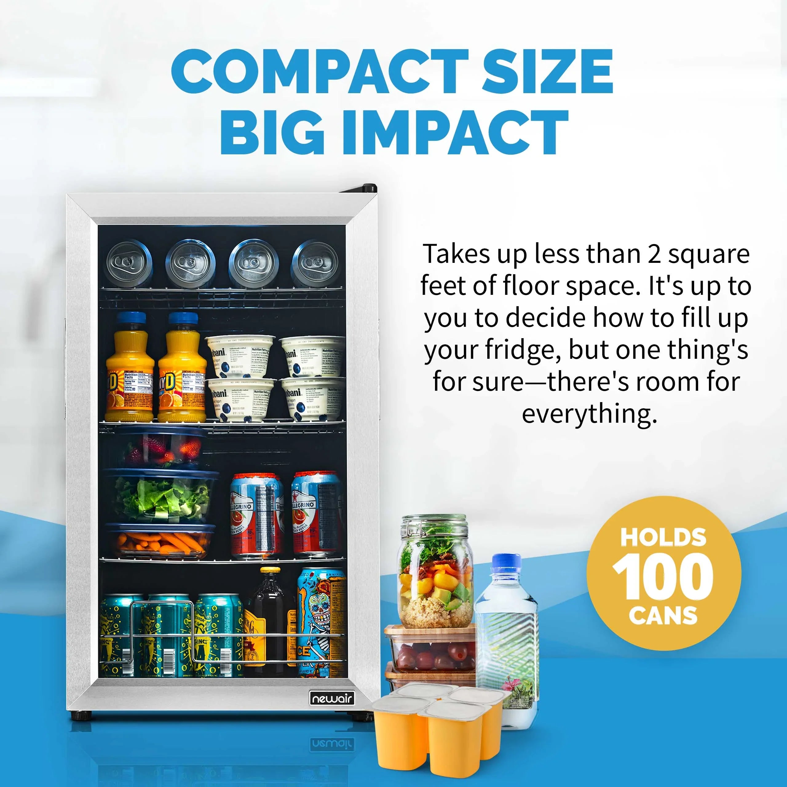 2025 Newair® Refrigerador de Bebidas Independiente de Acero Inoxidable – 100 Latas – 16,93”