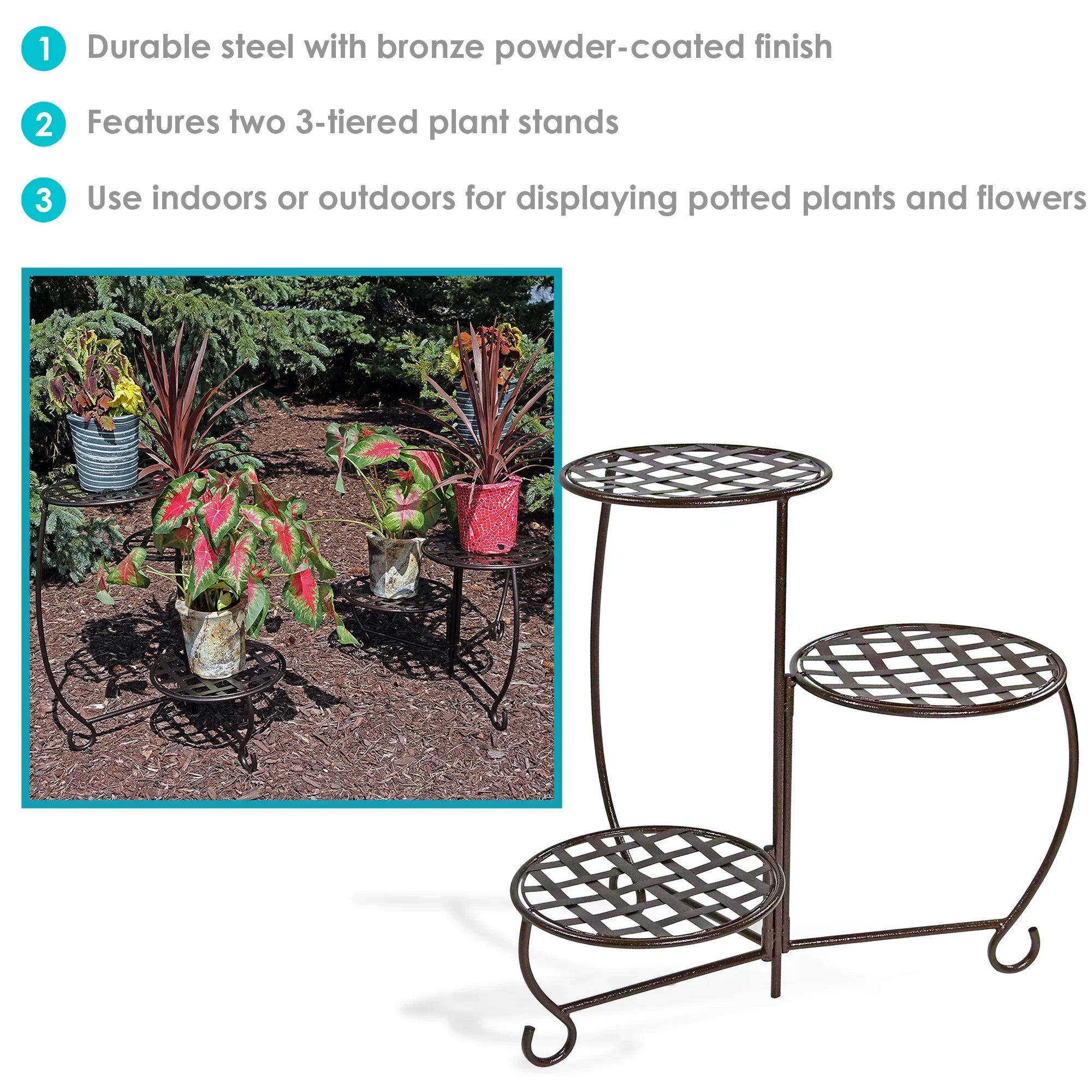 2025 Sunnydaze - Conjunto de 2 Soportes para Plantas de Metal con Diseño Ajedrezado y Acabado en Bronce