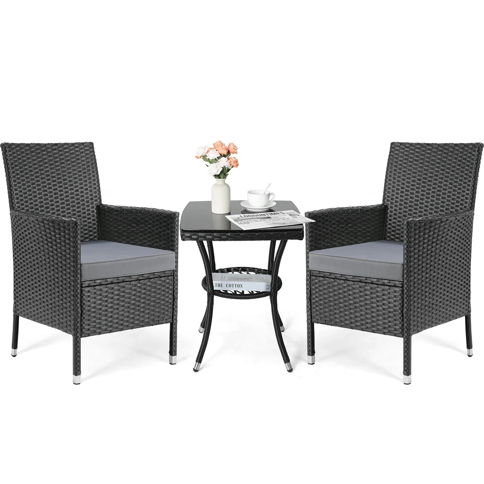 2025 Conjunto de muebles de jardín de ratán de 3 piezas – Salón elegante para balcón, terraza y jardín