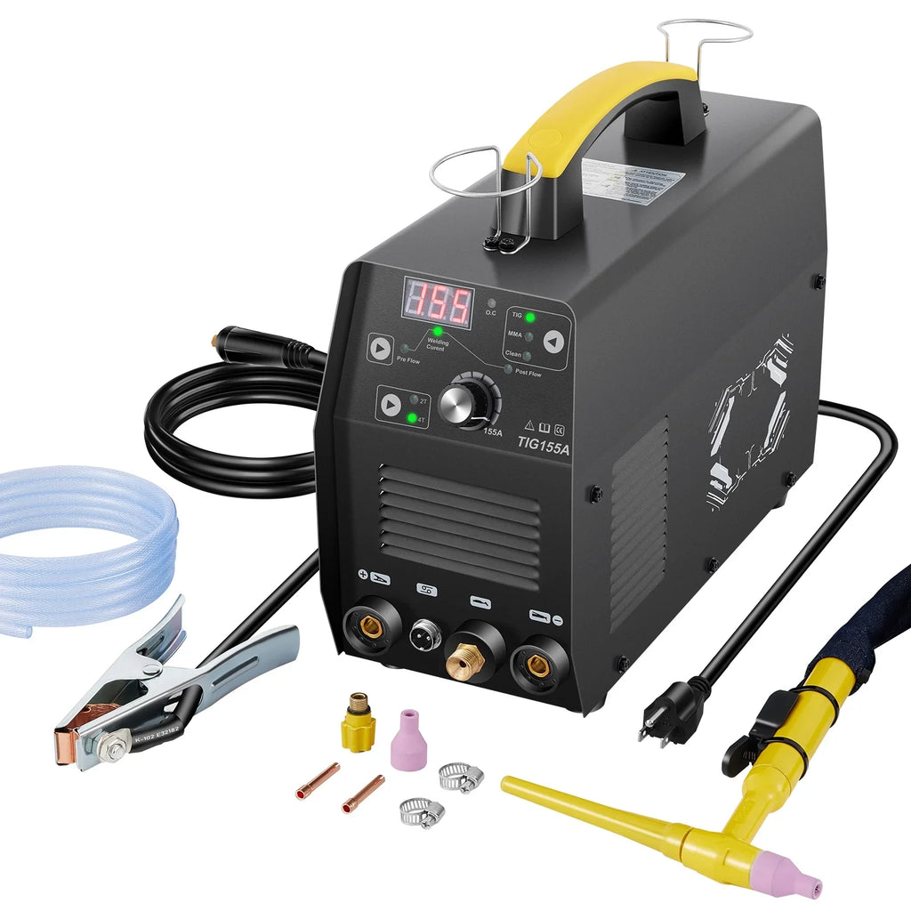 2025 Soldadora TIG 3 en 1 SKYSHALO de 155 A y 110 V (HF TIG/MMA/limpieza), inversor digital IGBT con antorcha, apta para hierro, acero dulce, cobre y níquel.