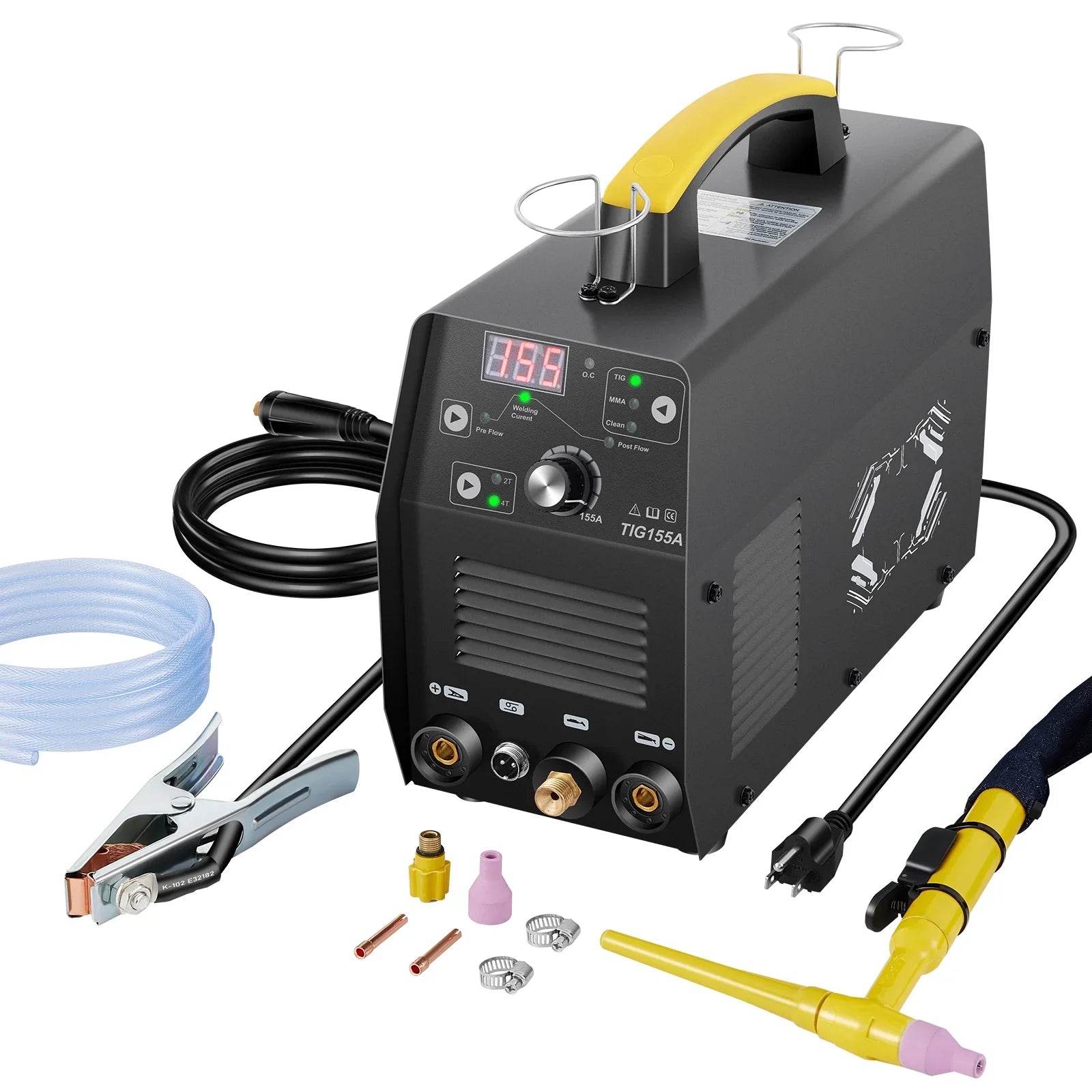 2025 Soldadora TIG 3 en 1 SKYSHALO de 155 A y 110 V (HF TIG/MMA/limpieza), inversor digital IGBT con antorcha, apta para hierro, acero dulce, cobre y níquel.