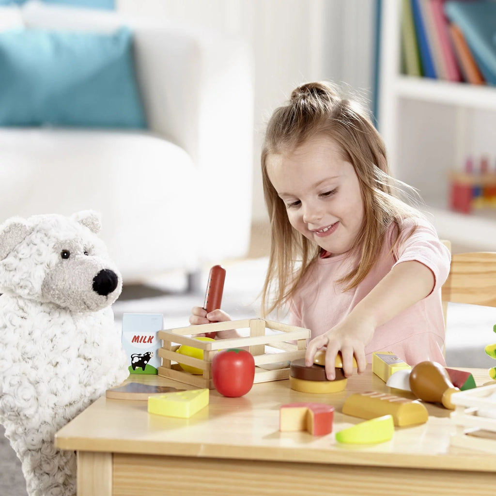 Melissa & Doug Grupos de Alimentos – 21 Piezas de Madera y 4 Cajas, Multicolor