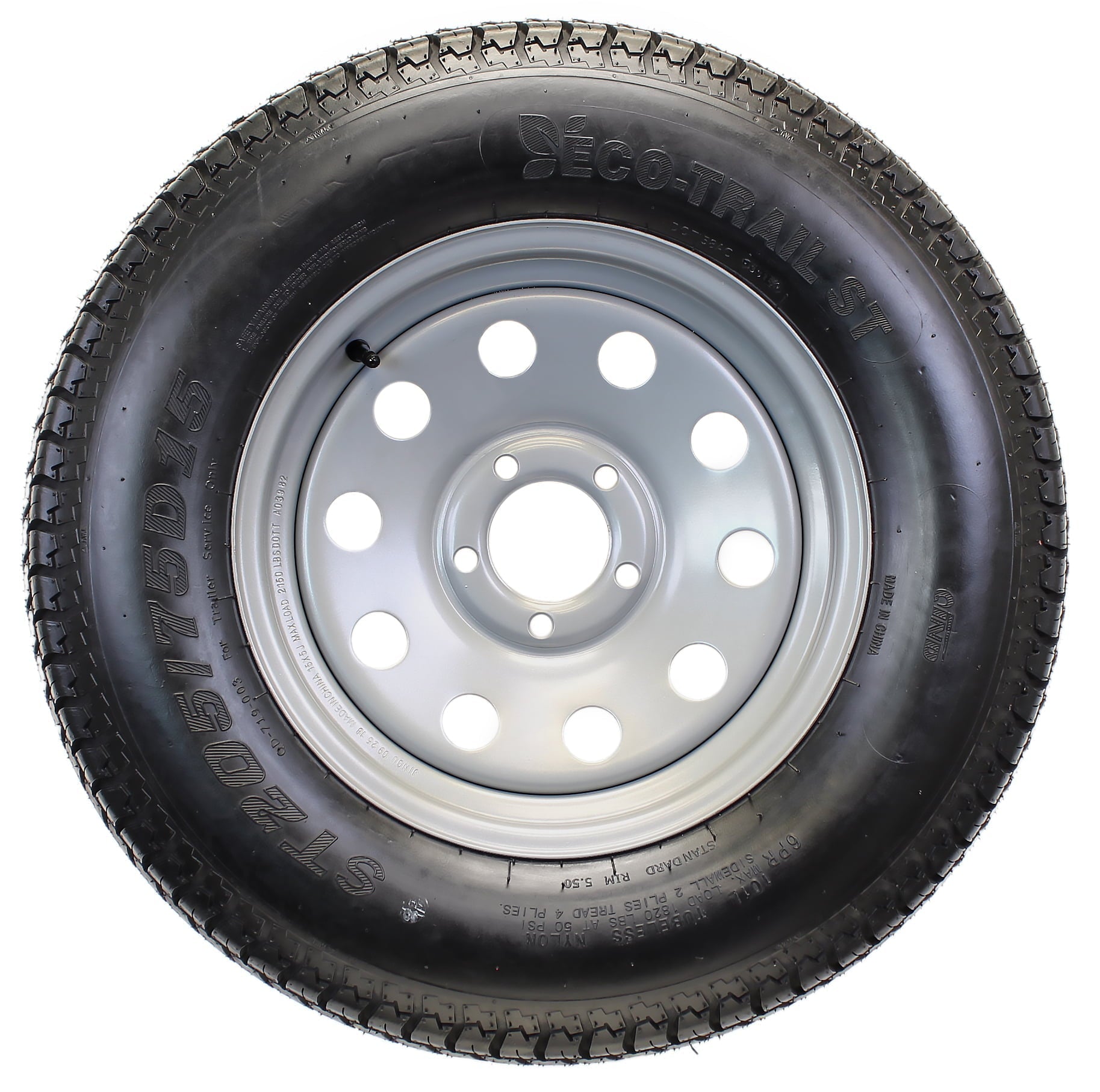2025 Neumático para Remolque Montado en Llanta ST205/75D15 F78-15 205/75-15 LRC Rueda de 5 Perforaciones Color Plata Mod