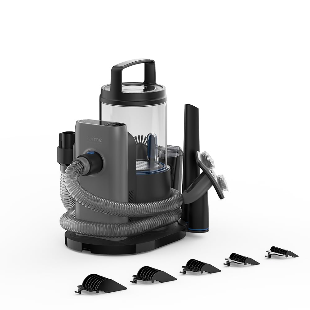 2025 Kit de Aspiradora para Acicalado Profesional Plus FurMe - 5 Herramientas para Mascotas con Contenedor de 2L