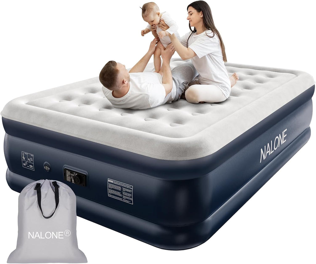 Colchón Inflable NALONE, Cama Inflable con Bomba Incorporada, Inflado en Solo 3 Minutos, para Invitados o Uso en Casa, 203 x 152 x 46 cm, Peso Máximo 310 kg, Cama Doble