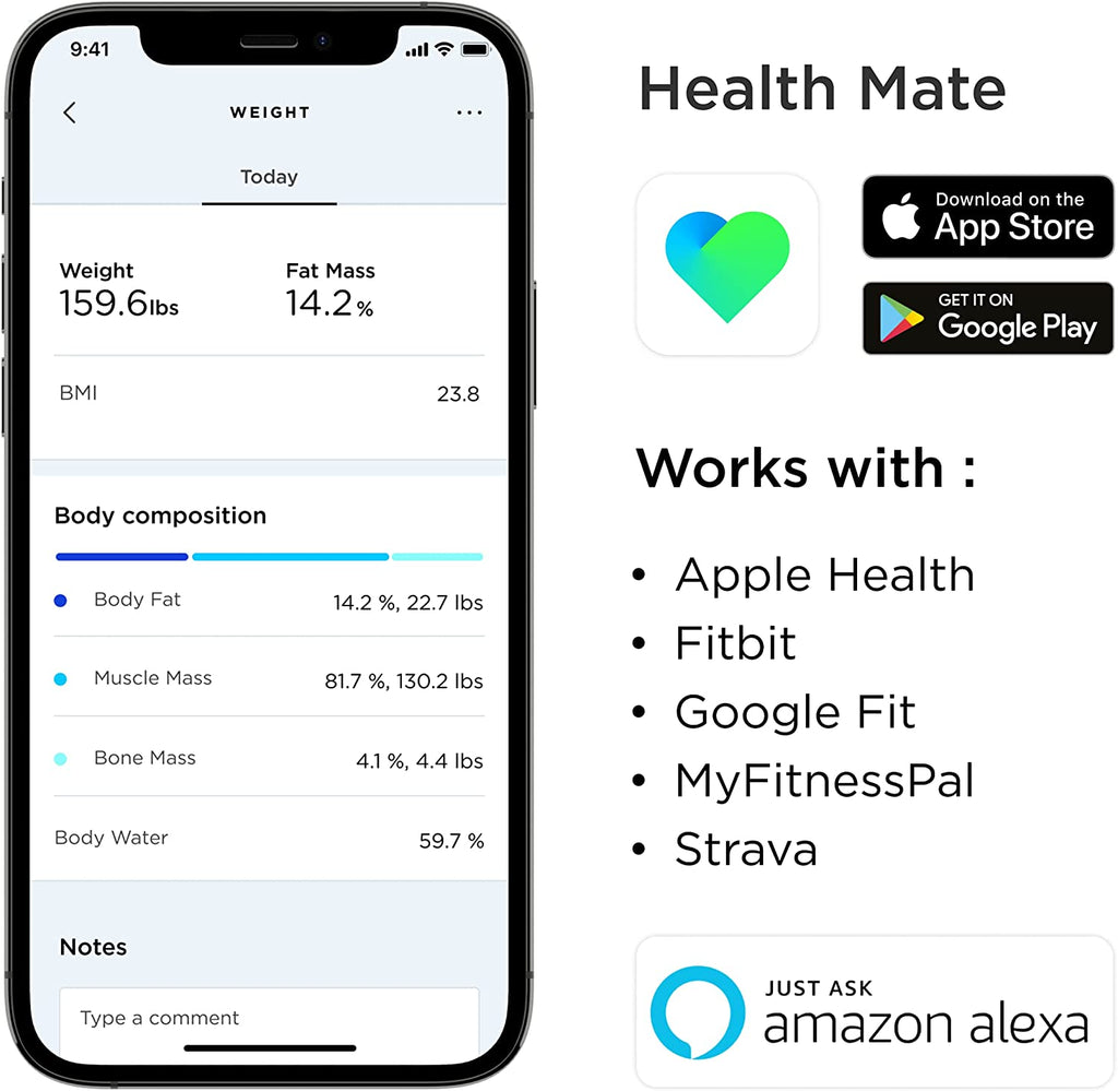 2025 Withings Body+ - Báscula Digital Wi-Fi Inteligente con Sincronización Automática a la App del Smartphone