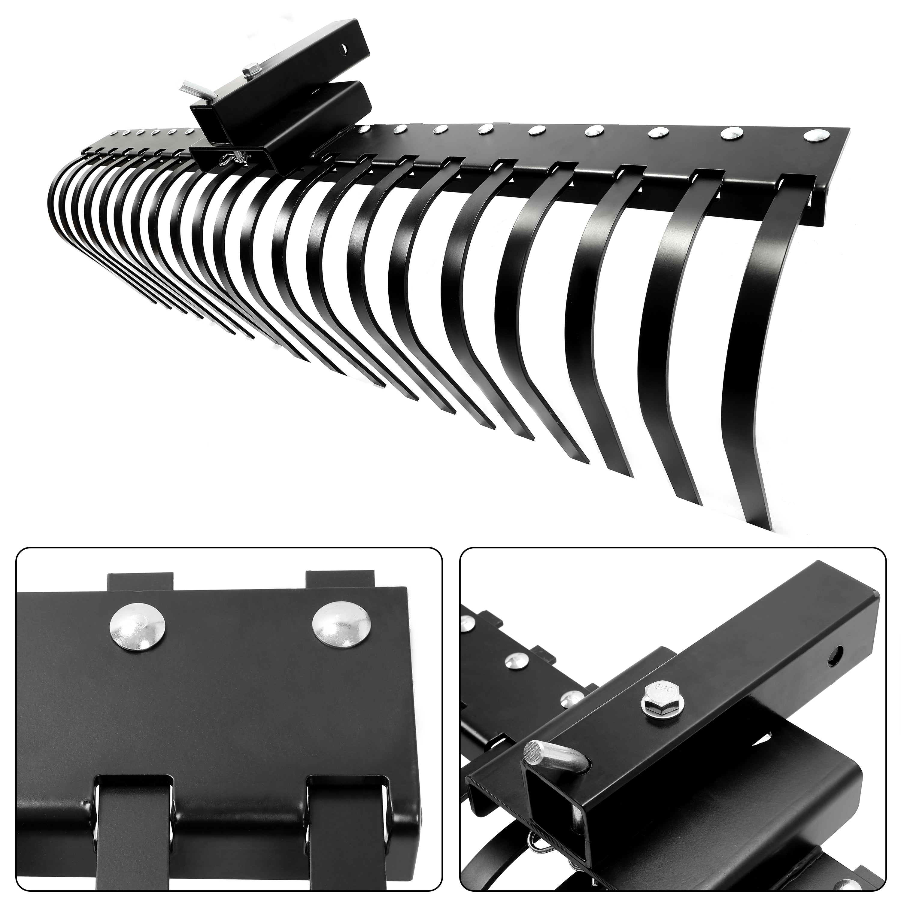 Rastrillo Paisajístico Kojem de 60 Pulgadas para ATV, UTV, SxS, Limpieza de Jardín, Patio y Playa con Barra de Herramienta de 48" o 60" y Sistema de Enganche de 3 Puntos