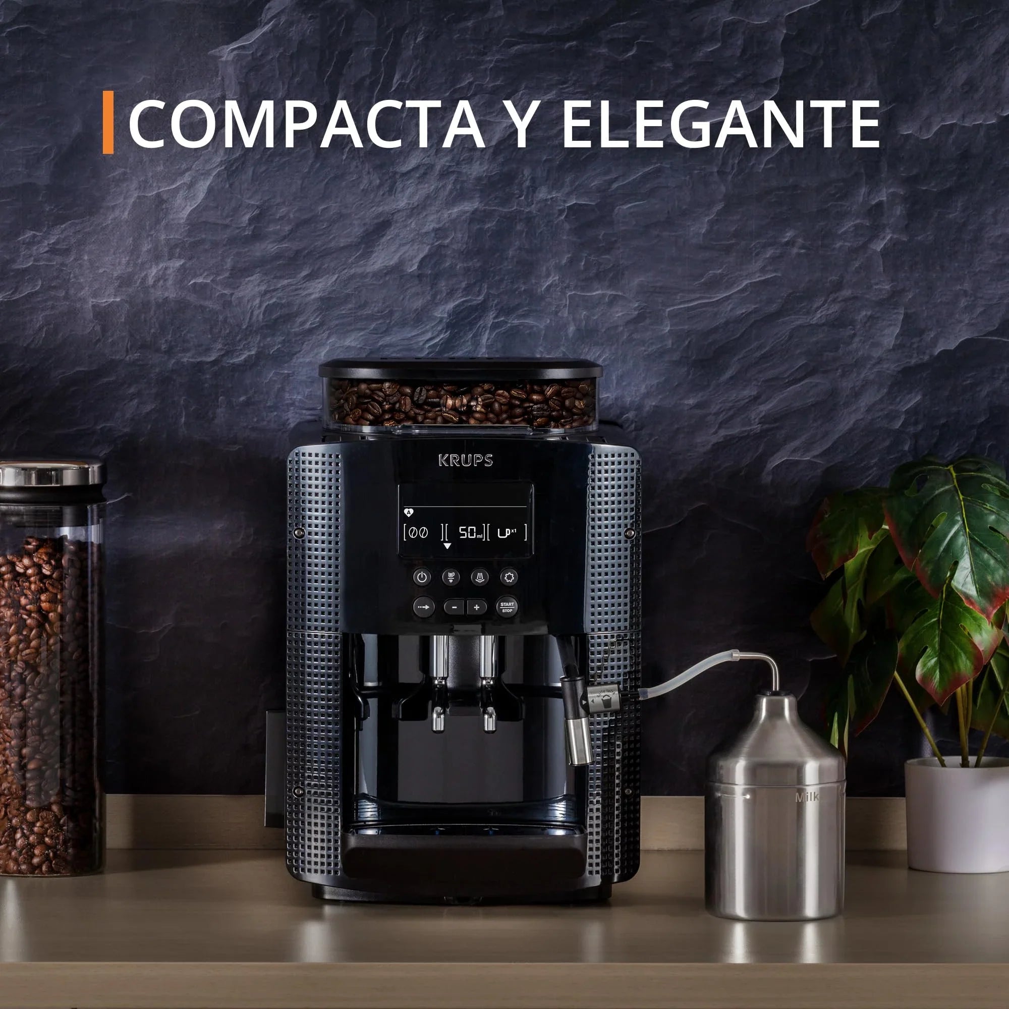 2025 Krups Essential - Cafetera súper automática, 15 Bares de presión, Molinillo cónico de Metal, con selección de cantidad e Intensidad de café, 1.7 l, 1 Cups, Acero, Pantalla LCD + Acc. Leche