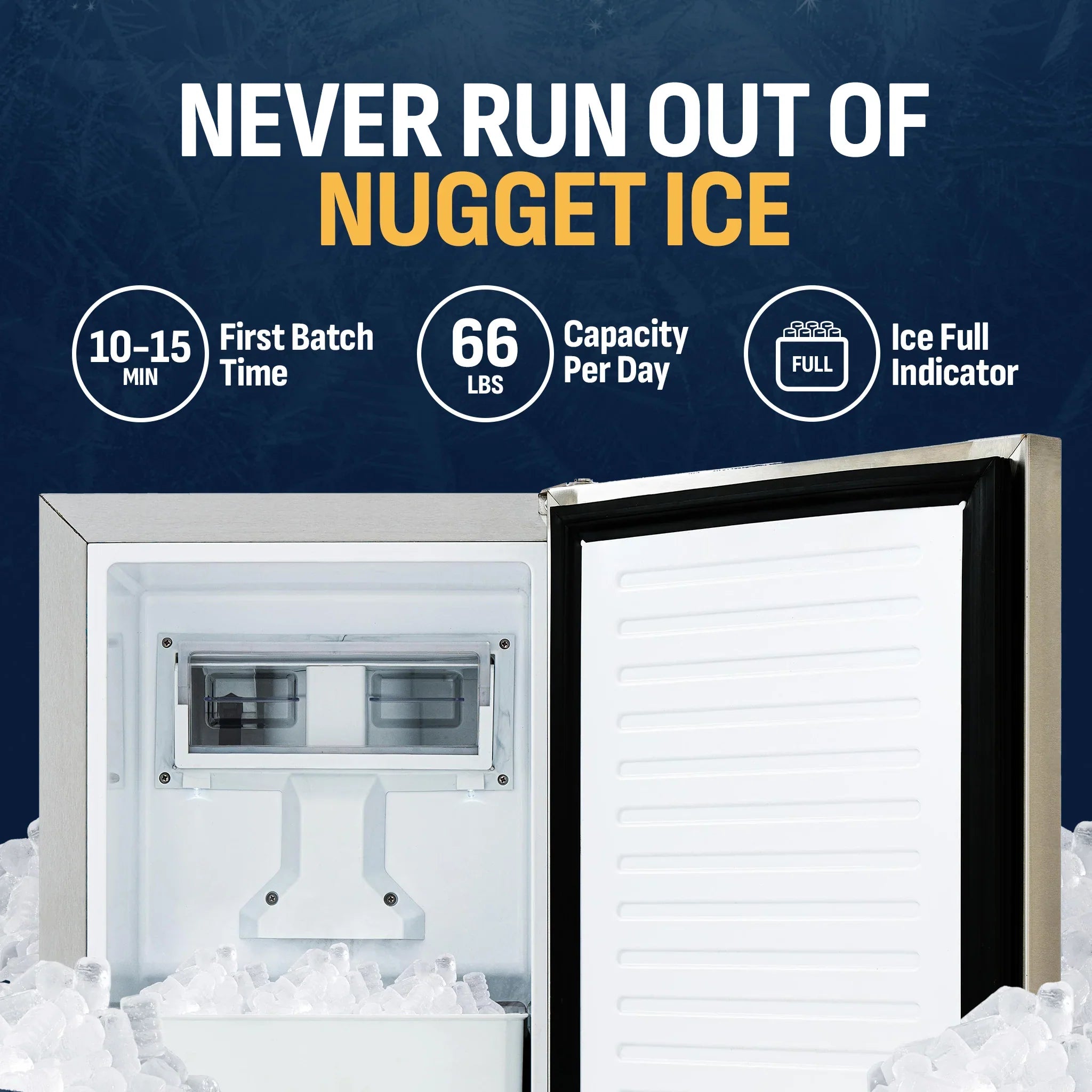 2025 Máquina de Hielo en Trozos Newair 15” Empotrable – 66 lb/día – Acero Inoxidable
