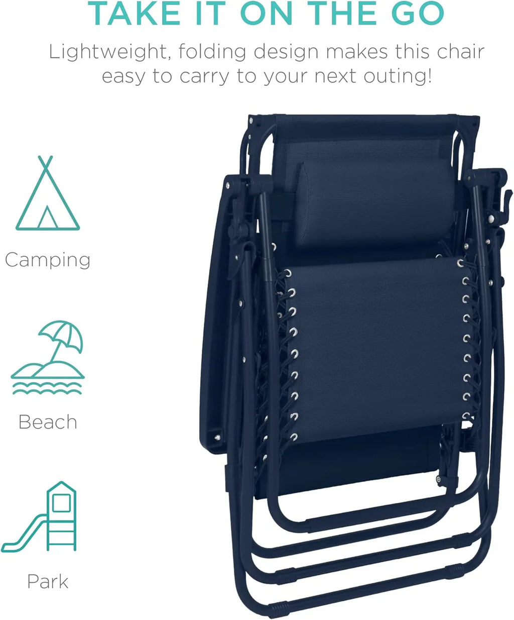 Best Choice Products – Silla Reclinable de Patio con Gravedad Cero, Ajustable y Plegable para Exteriores con Dosel, Almohada Cervical y Bandeja Lateral, Textileno – Azul Pavo Real
