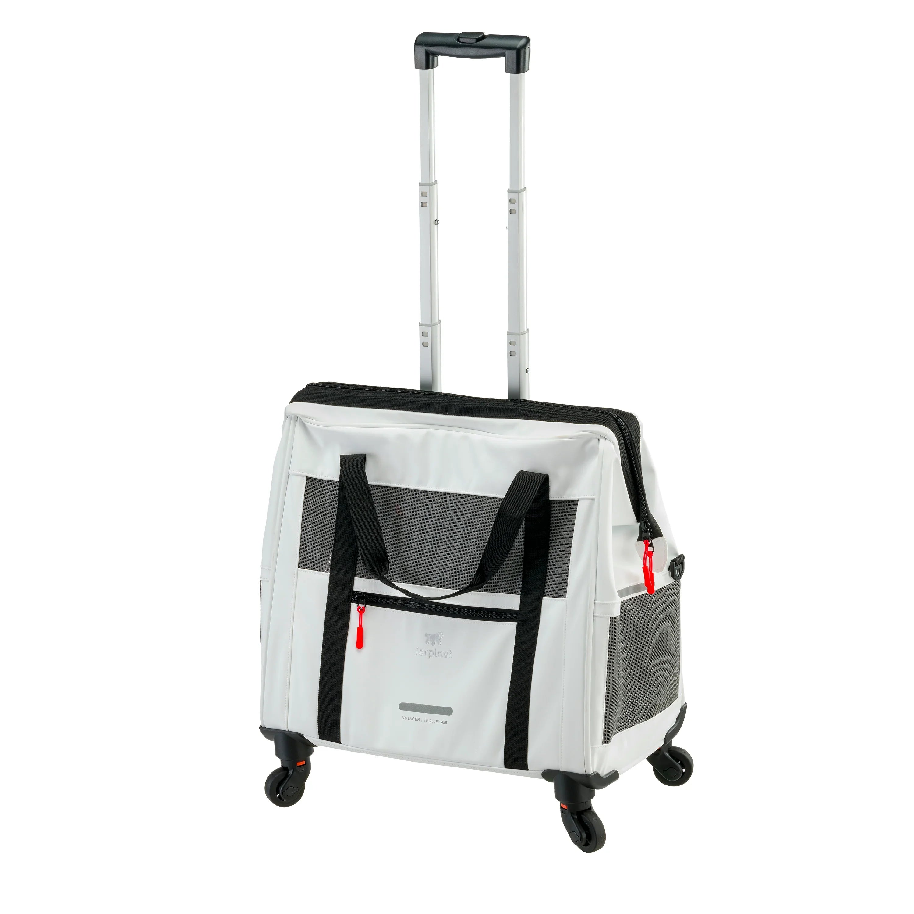 2025 Voyager Trolley de Ferplast – Trolley elegante y ligero de polipiel para gatos y perros pequeños de hasta 15 kg. Con ruedas, ventanas de malla y correa de seguridad – ideal para viajar con total comodidad