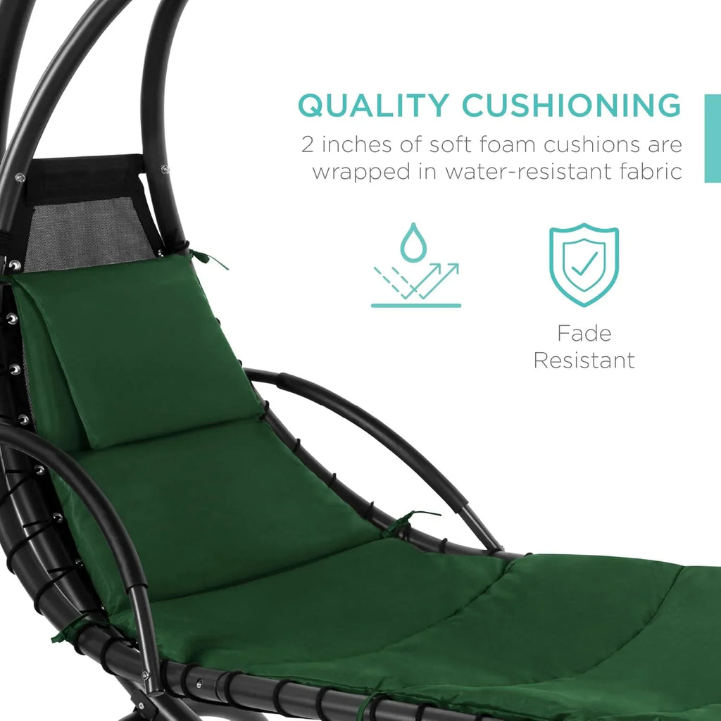 Chaise Longue Suspendue de Exterior Best Choice Products – Silla Balancín Curvada de Acero con Cojín Integrado y Toldo Desmontable – Gris Carbón