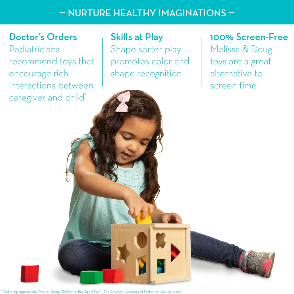 Melissa & Doug Cubo de Clasificación de Formas – Juguete Clásico de Madera con 12 Formas