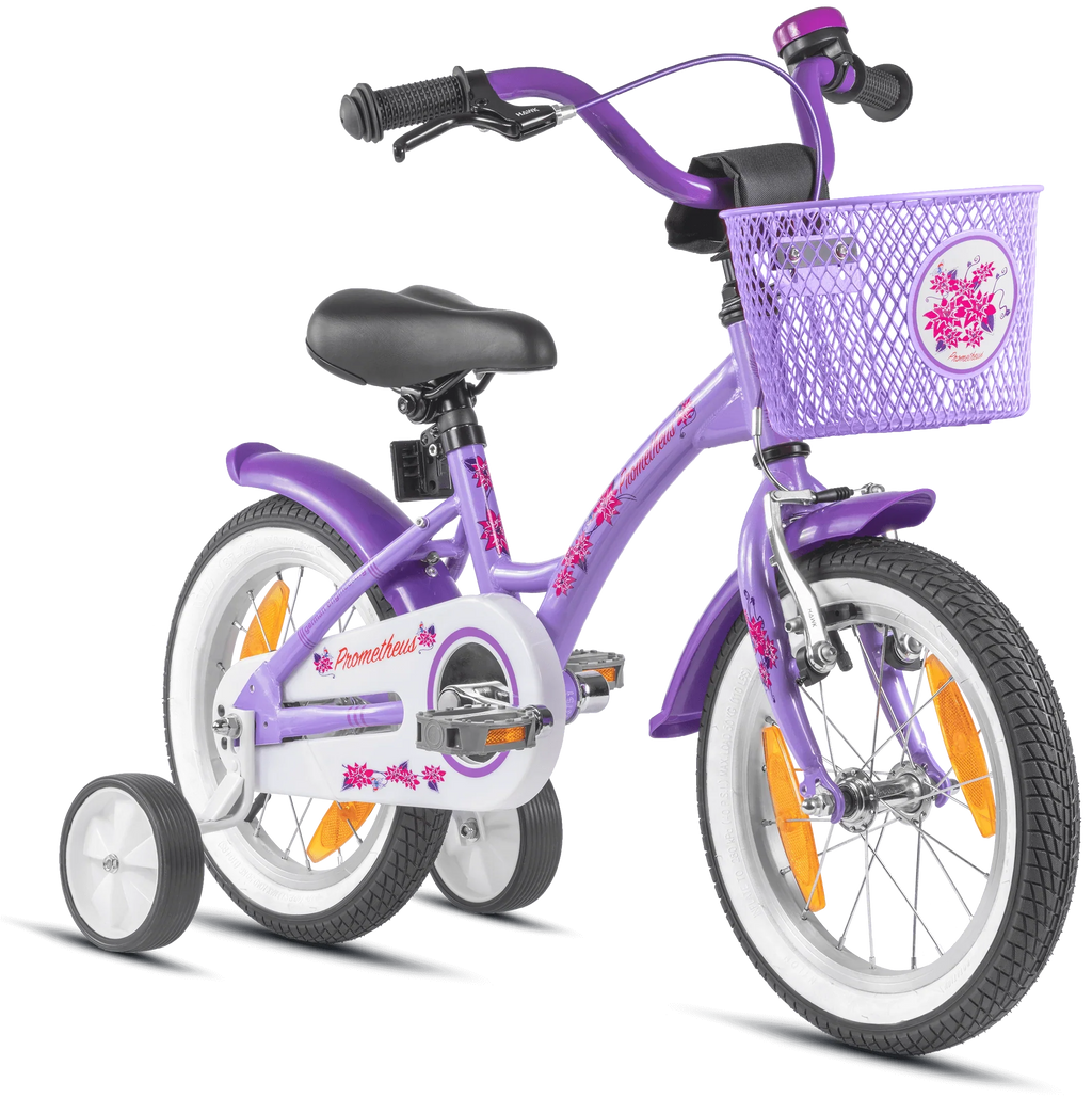 2025 Bicicleta Infantil de 14 Pulgadas con Ruedas de Apoyo, Violeta y Blanco, desde 3-4 Años