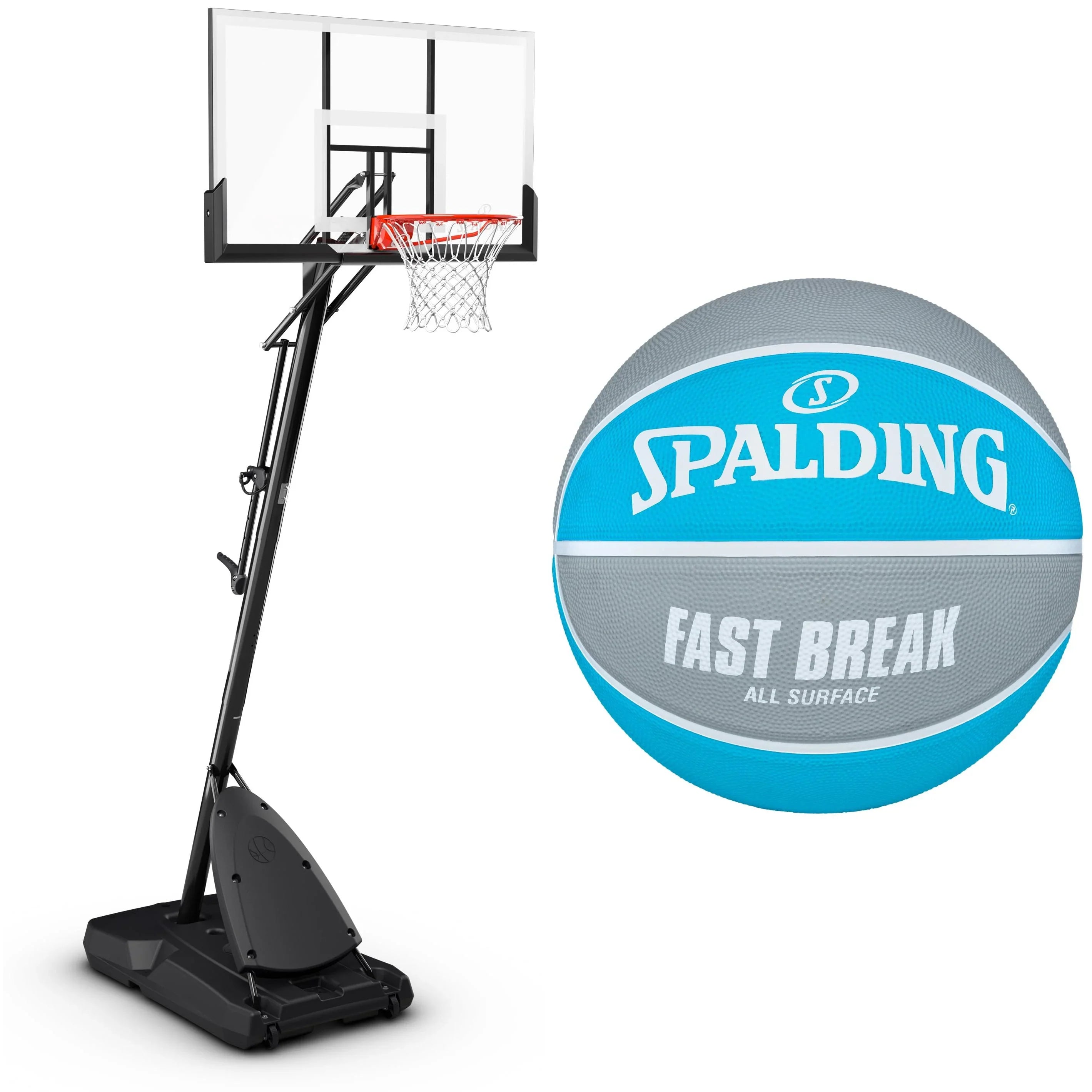 2025 Canasta de Baloncesto Portátil Spalding de 54 pulgadas – Panel de Policarbonato Irrompible, Sistema ExactaHeight y Aro Pro Slam – Juego al Aire Libre