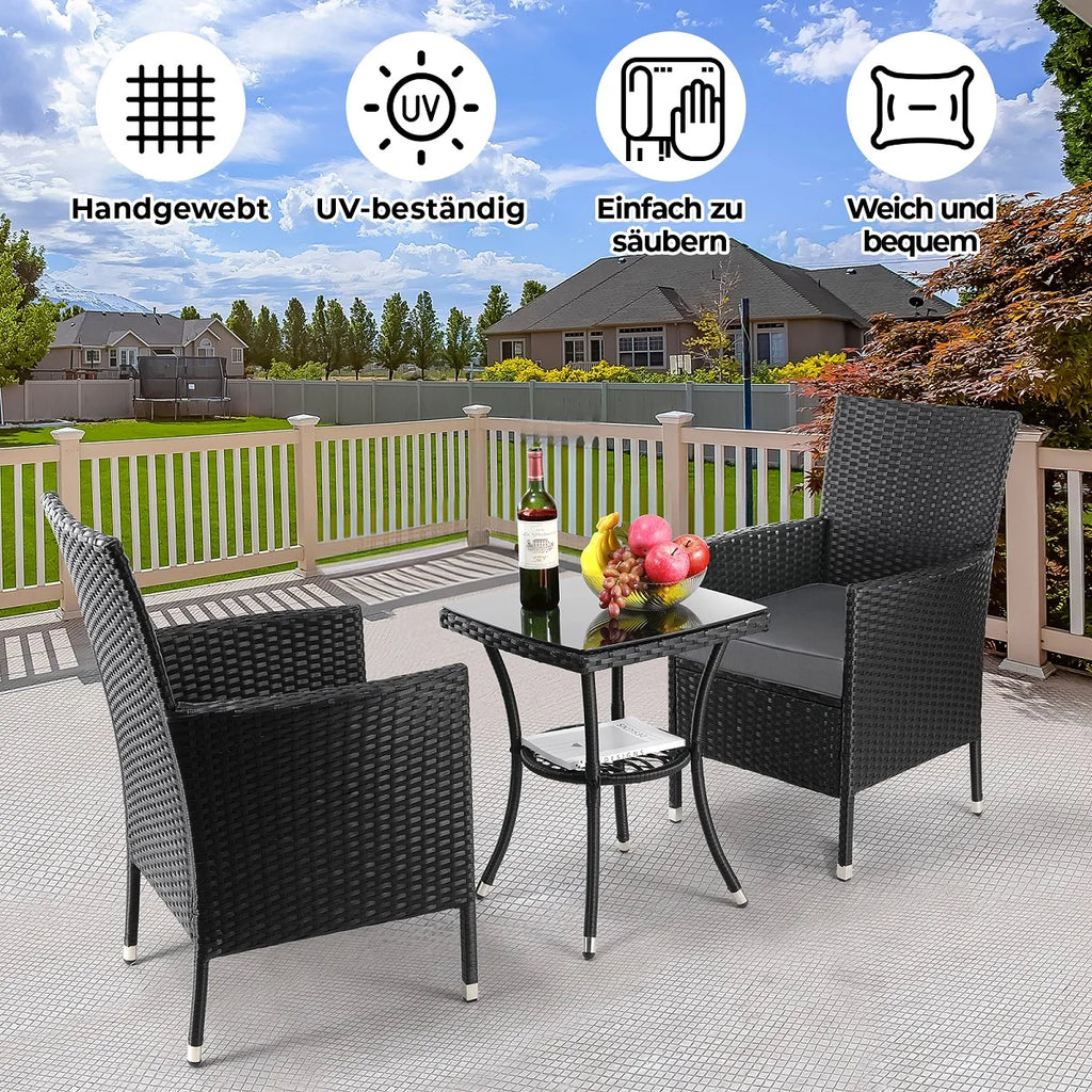 2025 Conjunto de muebles de jardín de ratán de 3 piezas – Salón elegante para balcón, terraza y jardín