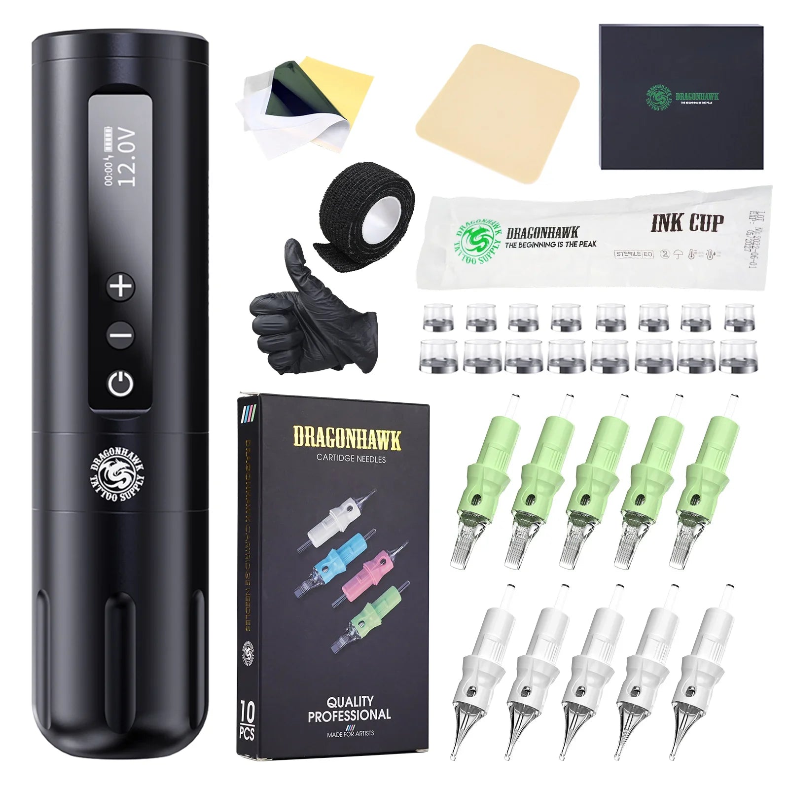 Kit para Principiantes Dragonhawk X10 Bolígrafo de Tatuaje Inalámbrico con Carrera de 3.5MM