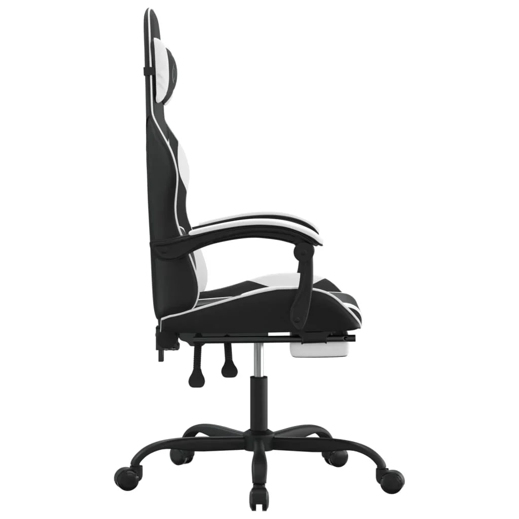 2025 Silla gaming giratoria reposapiés cuero sintético negro blanco V8635