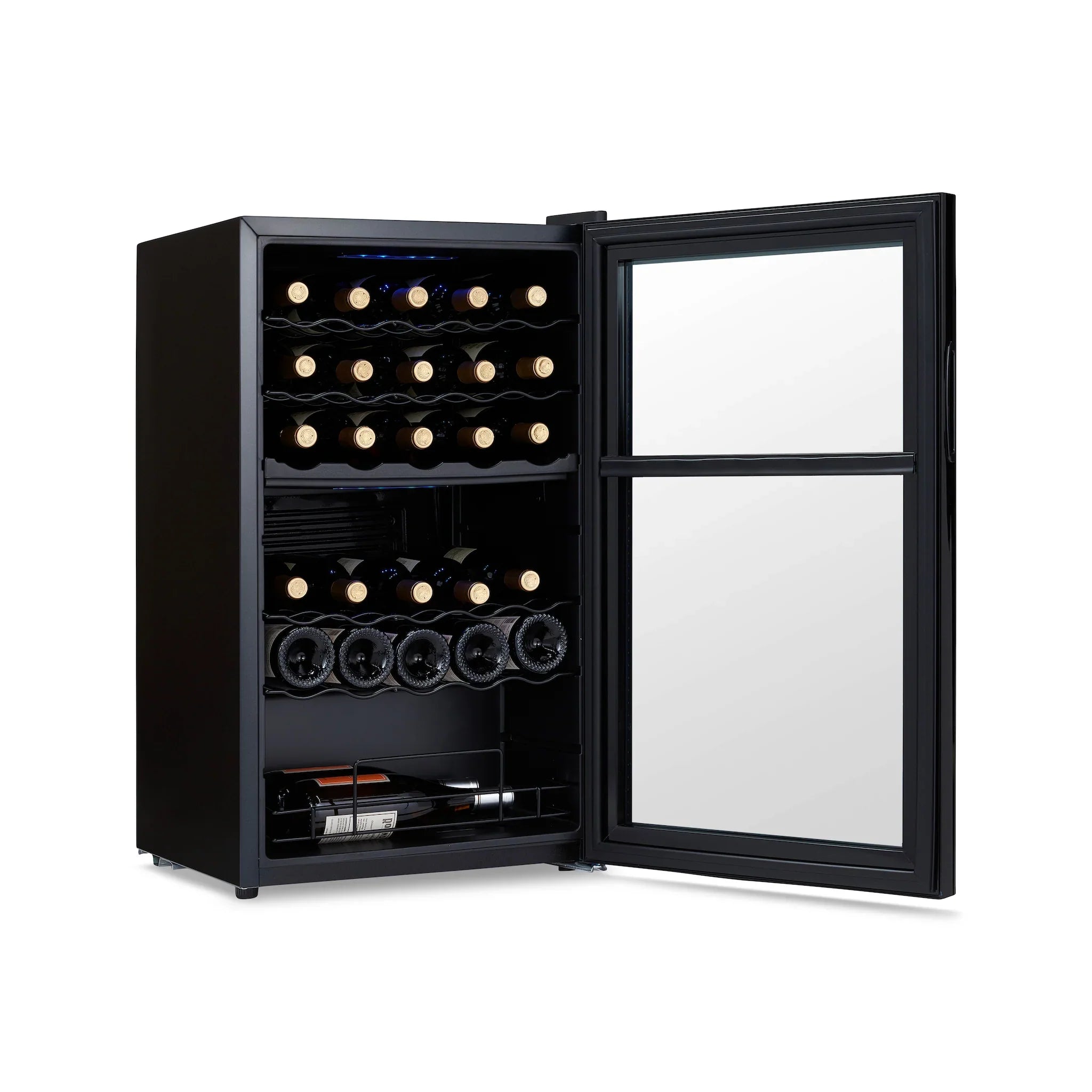 2025 Refrigerador de Vinos Independiente Newair® Negro – 33 Botellas, Doble Zona – 19,5"