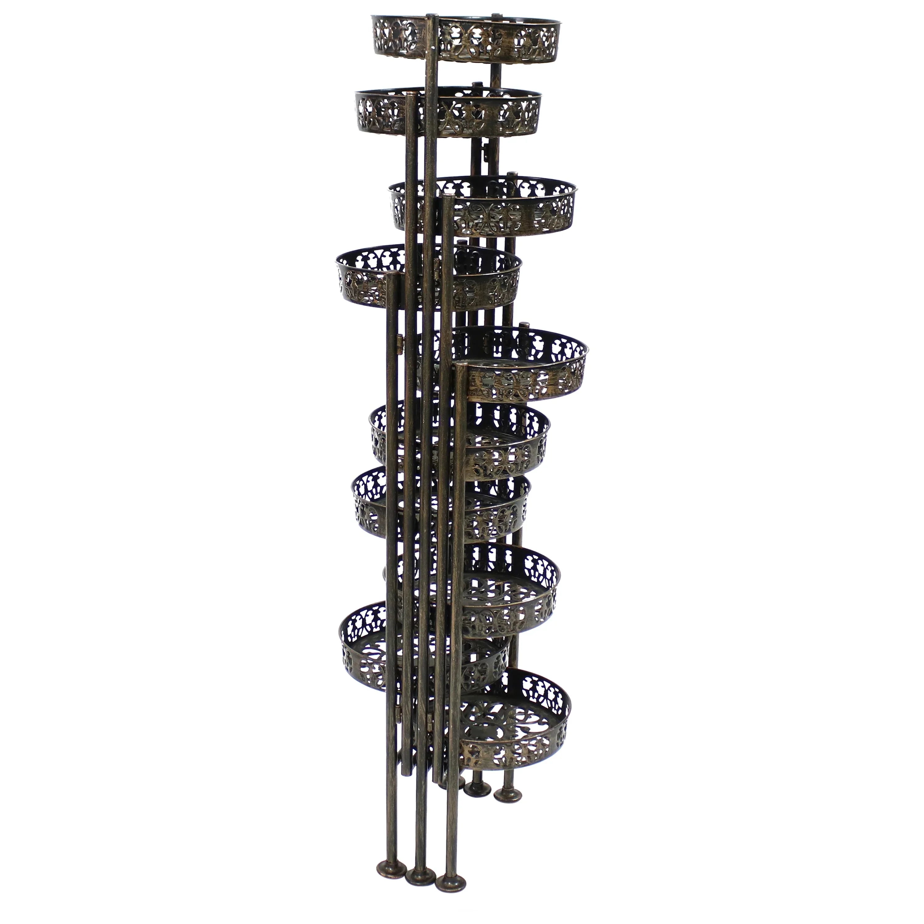 2025 Soporte Plegable para Plantas Sunnydaze de Acero en Bronce con 10 Niveles para Interior y Exterior - Altura 117 cm