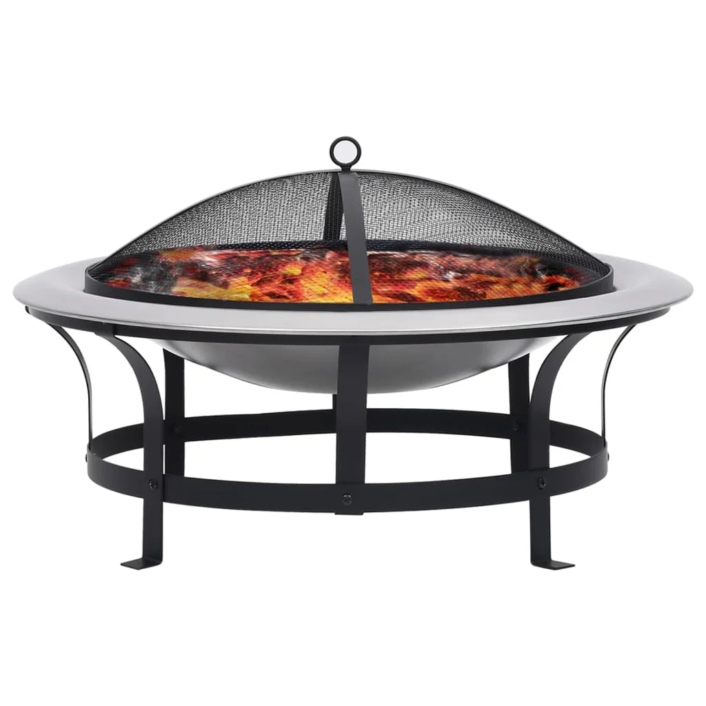 2025 Brasero con rejilla de acero inoxidable de 76 cm, fogón, atizador, pantalla contra chispas