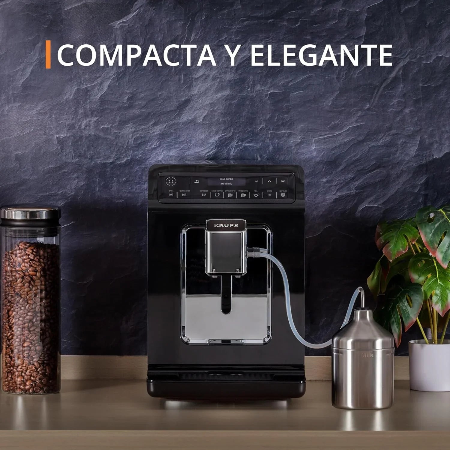 2025 Cafetera automática Krups Evidence | Pantalla OLED con tecnología Barista Quattro Force | 12 tipos de café | 3 variedades de té | capuchino con un solo toque | función para 2 tazas | color negro