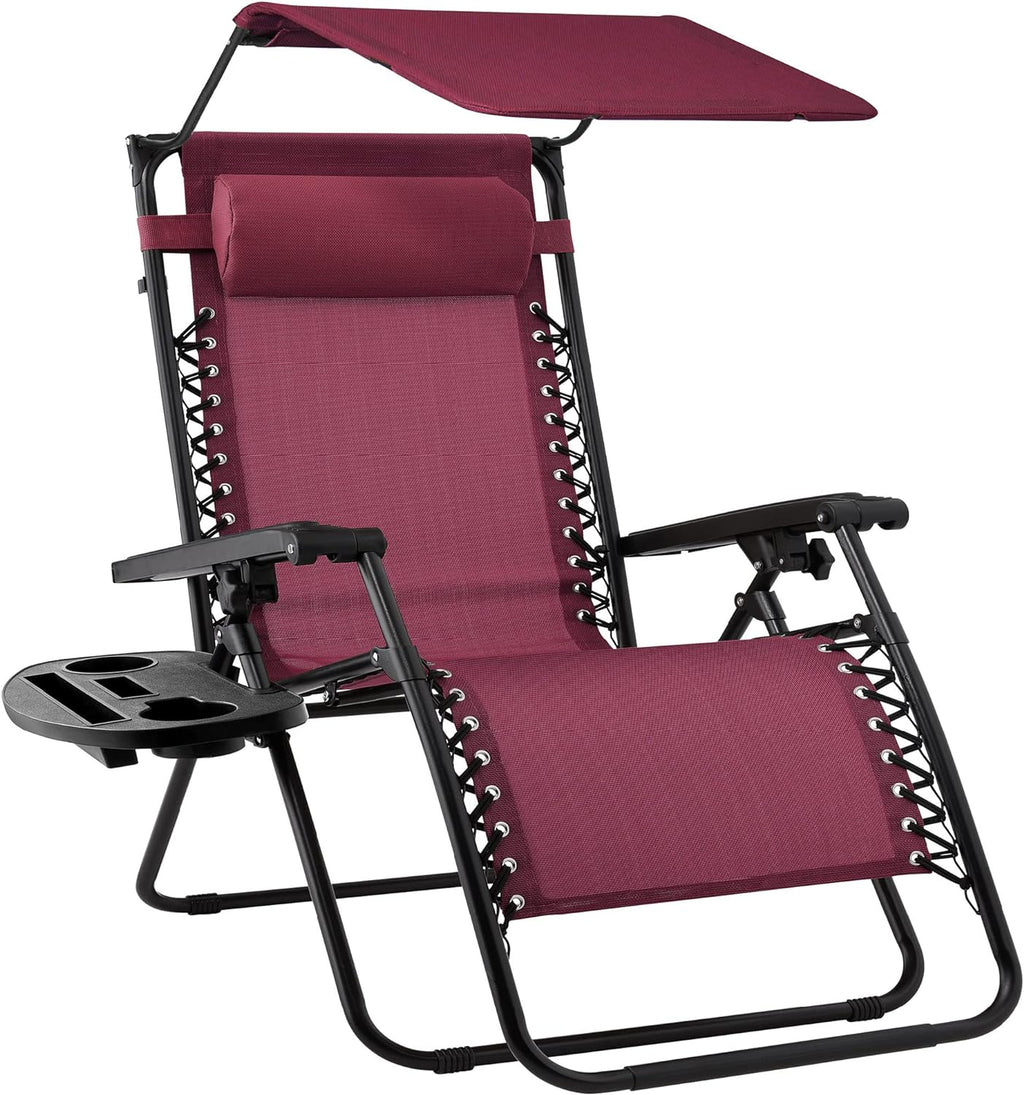 Best Choice Products – Silla Reclinable de Patio con Gravedad Cero, Ajustable y Plegable para Exteriores con Dosel, Almohada Cervical y Bandeja Lateral, Textileno – Azul Pavo Real