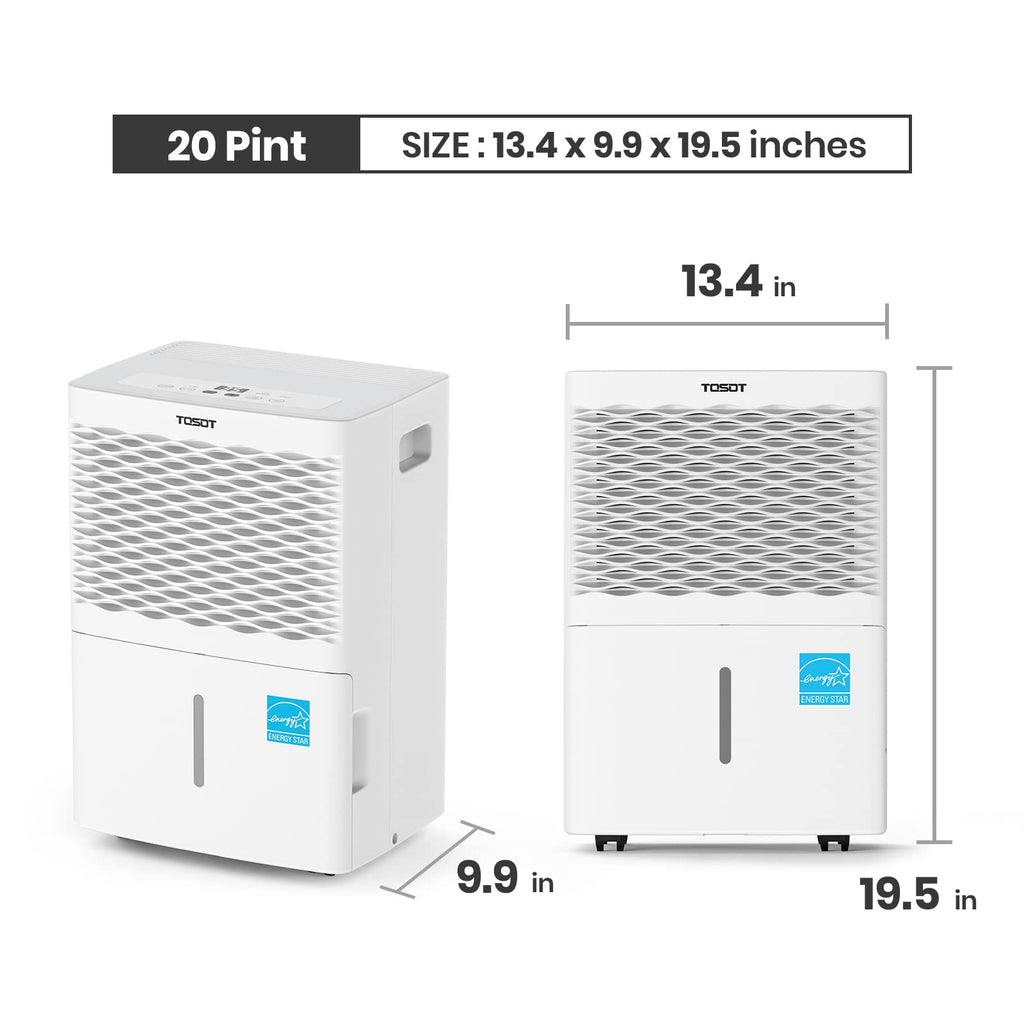 TOSOT Deshumidificador de 20 Pintas para 1,500 Pies Cuadrados Certificado por Energy Star – Para el Hogar, Sótano, Dormitorio o Baño – Súper Silencioso (Anteriormente 30 Pintas)