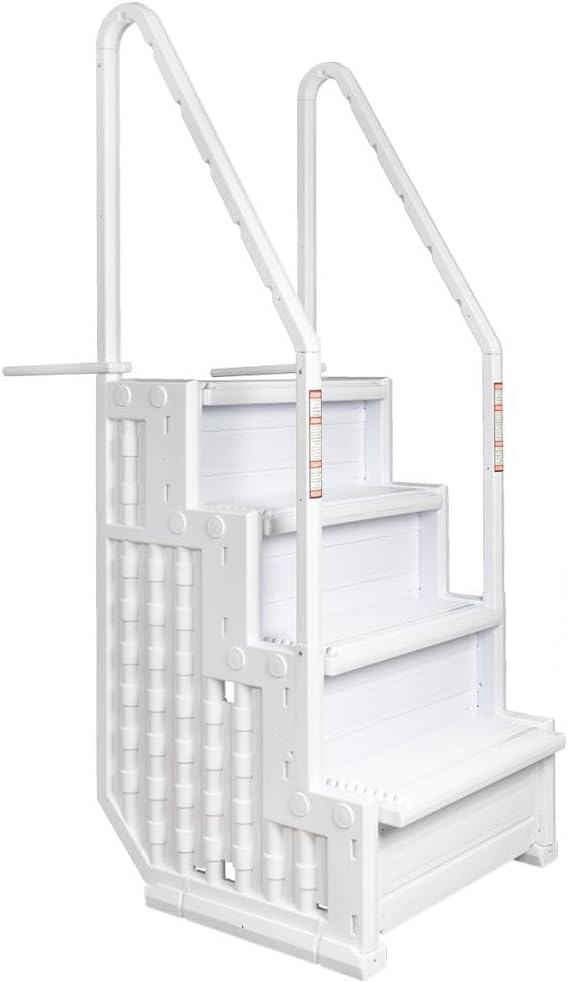 Escalones antideslizantes Aqua Select para piscinas elevadas | Azul | Para piscinas sobre tierra | Se pueden montar en terrazas de 48" a 54" de altura | Escalera de seguridad con capacidad hasta 250 lbs