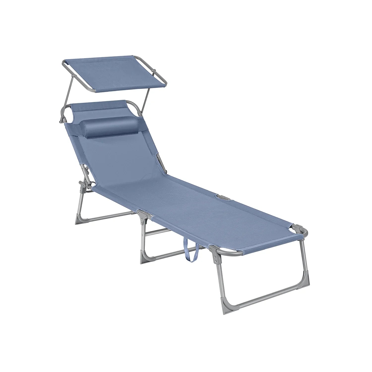 Tumbona Plegable Alta Capacidad Parasol Respaldo Reclinable Jardín