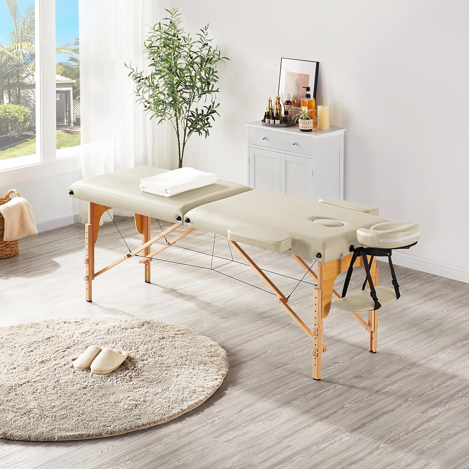 Mesa de Masajes Yaheetech – Mesa Plegable Portátil para Tratamientos, Pestañas, Spa – Mesa de Masaje Ajustable en 2 Secciones con Bolsa No Tejida, 24 pulgadas, Negra