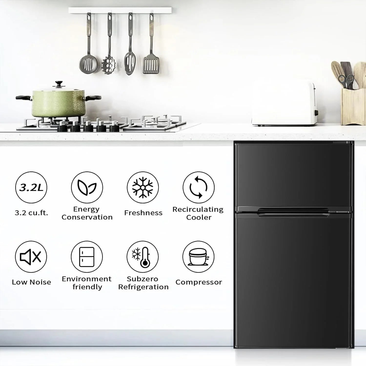 2025 Refrigerador compacto Antarctic Star con congelador separado, mini nevera de doble puerta, estantes ajustables y desmontables, estilo retro de acero inoxidable, para sala/cocina/dormitorio/oficina, 3,2 pies³, verde