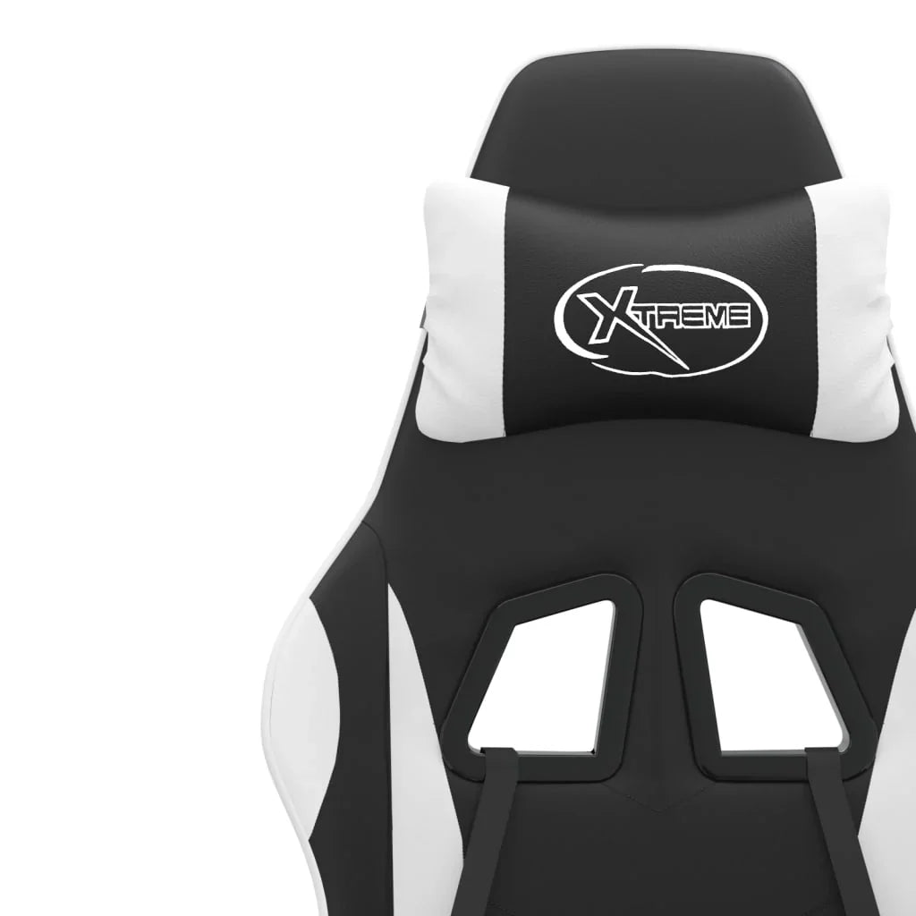 2025 Silla gaming giratoria reposapiés cuero sintético negro blanco V8635