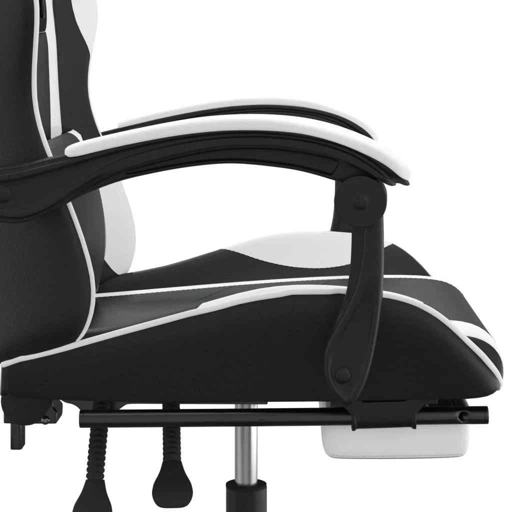 2025 Silla gaming giratoria reposapiés cuero sintético negro blanco V8635