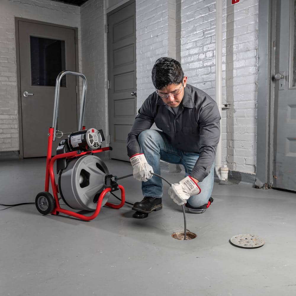 K-400 Máquina Desatascadora de Drenajes con Tambor de 120 Voltios con Cable C-32IW de 3/8 pulg. x 75 pies + Juego de Herramientas de 4 Piezas y Guantes 52363