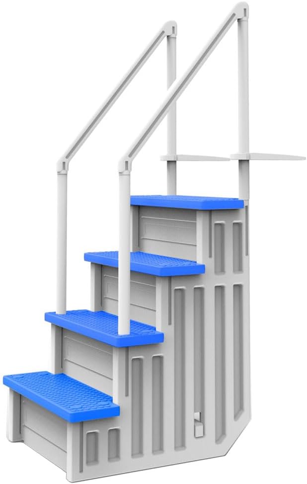 Escalones antideslizantes Aqua Select para piscinas elevadas | Azul | Para piscinas sobre tierra | Se pueden montar en terrazas de 48" a 54" de altura | Escalera de seguridad con capacidad hasta 250 lbs