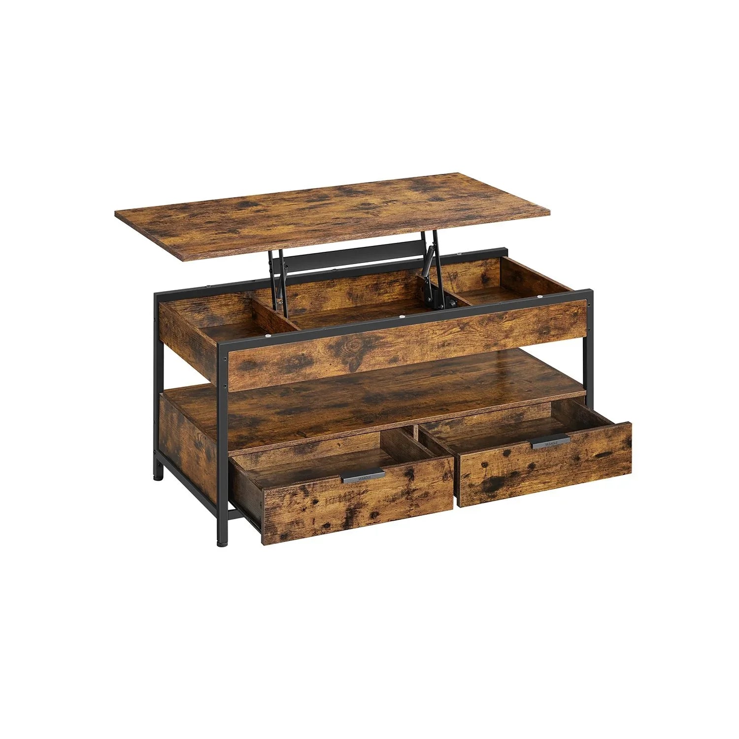 Mesa de Centro Elevable Marrón Rústico y Negro Tinta
