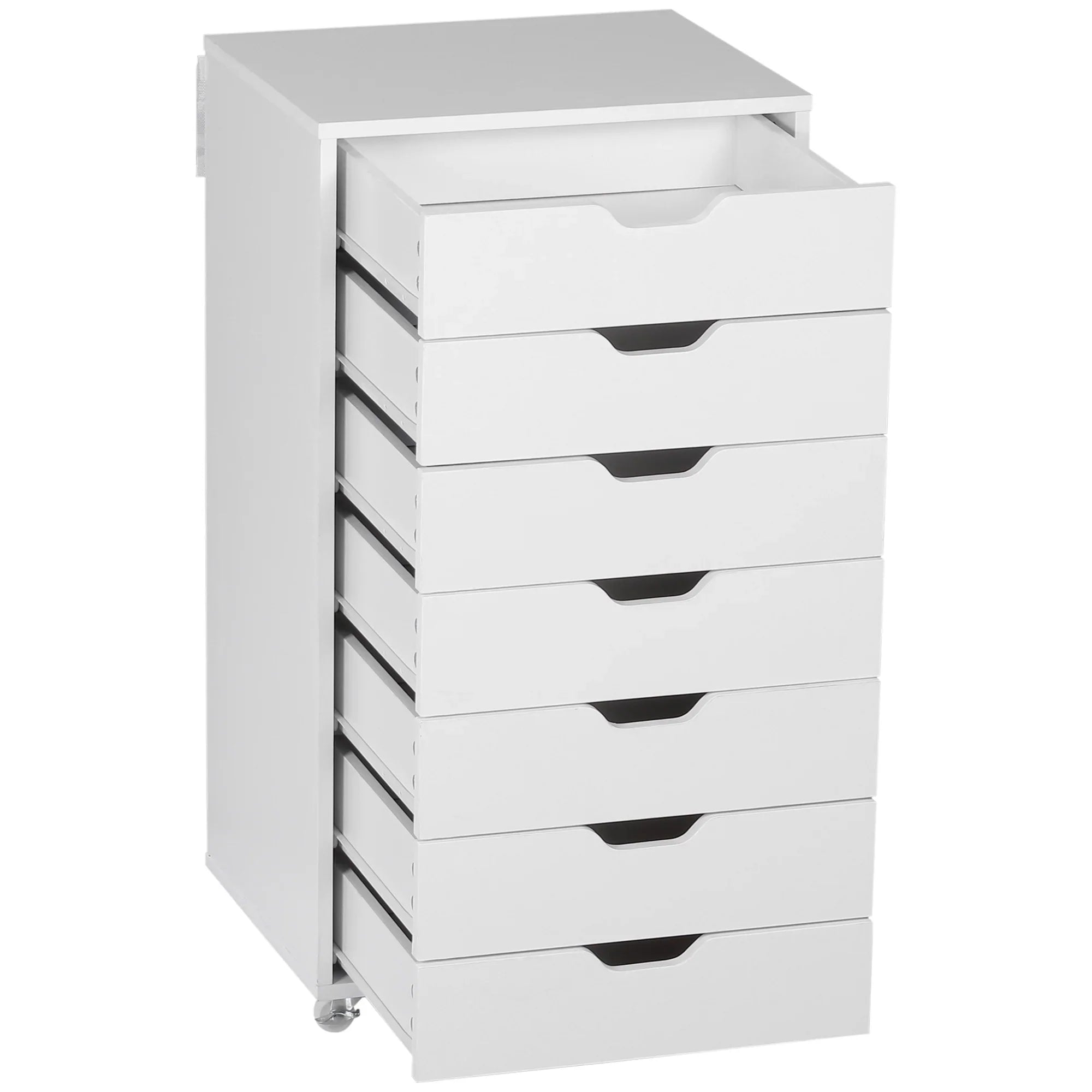 Cajonera Vertical de 7 Cajones, Mueble de Oficina Móvil con Ruedas, Blanco